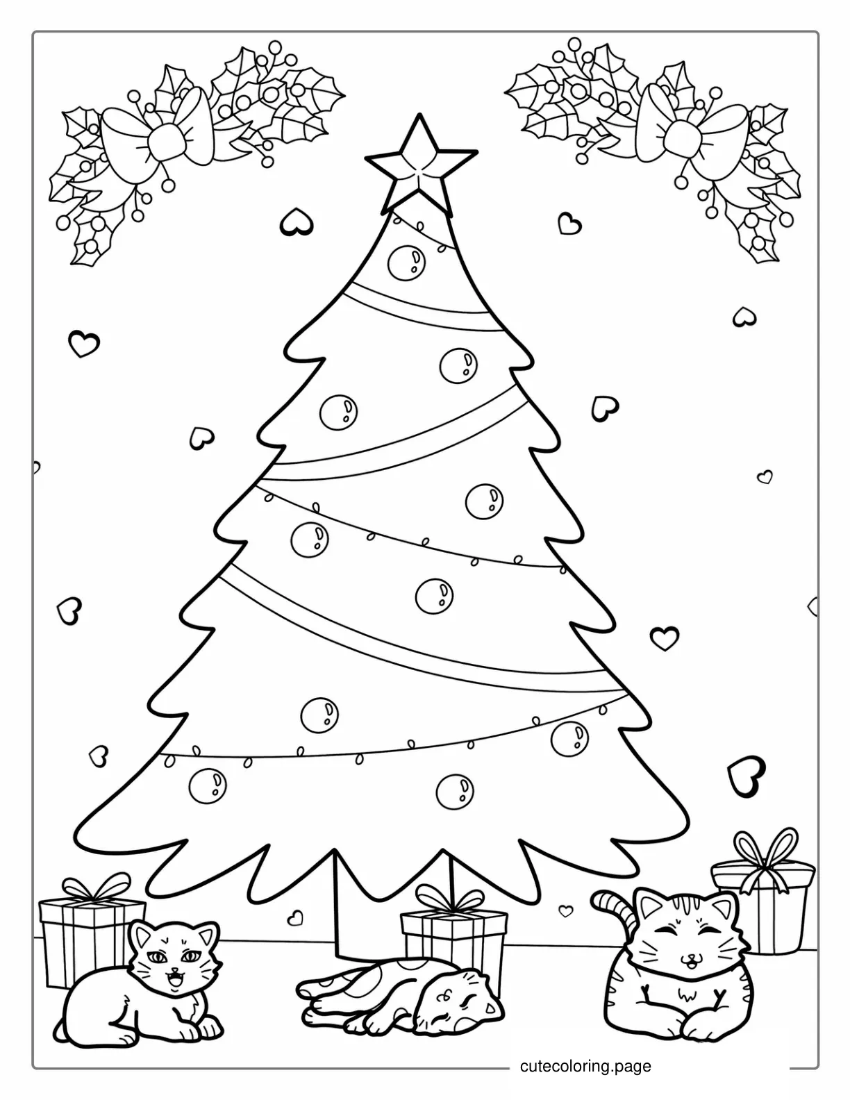 Christmas Tree With Cats Coloring Page coloring page