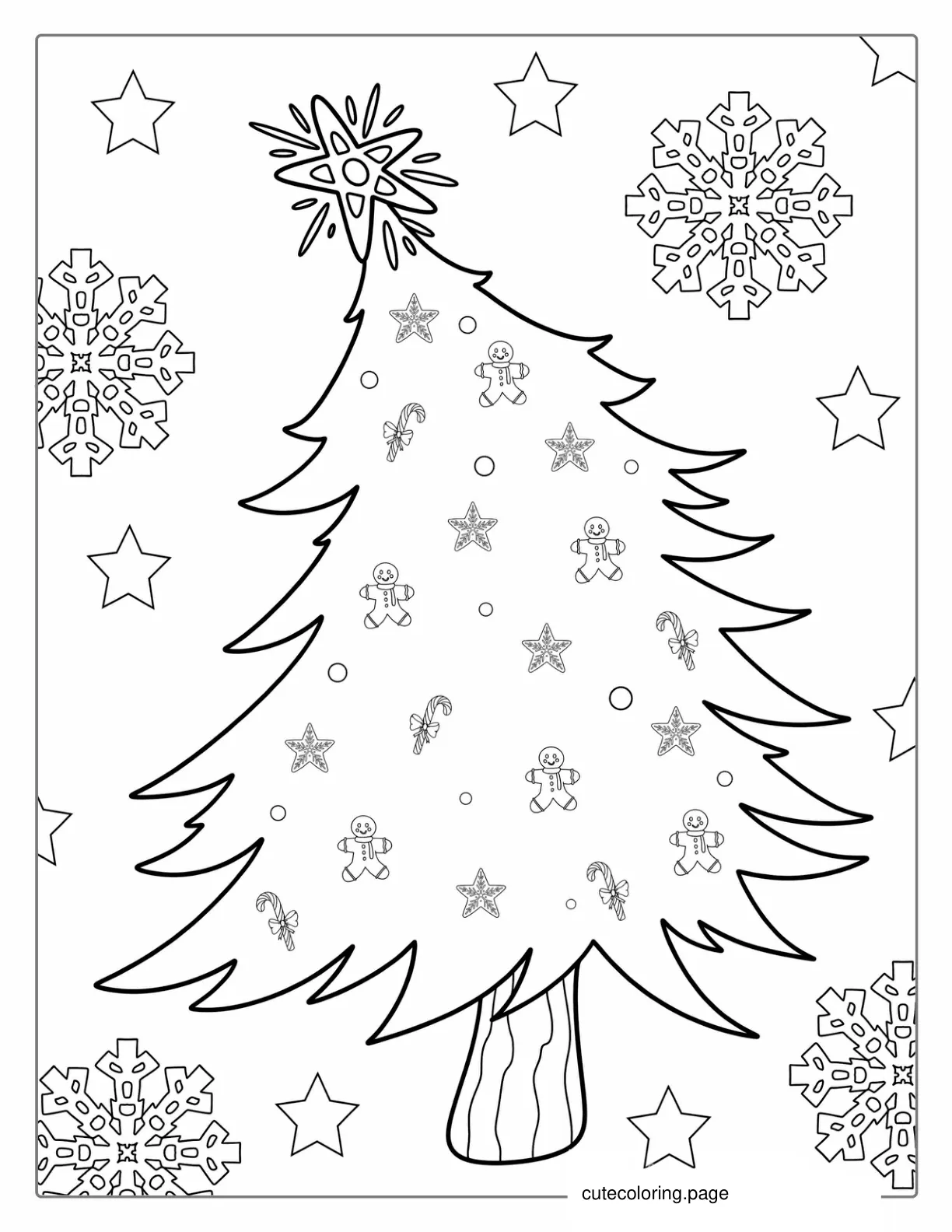 Christmas Tree With Large Star Light coloring page