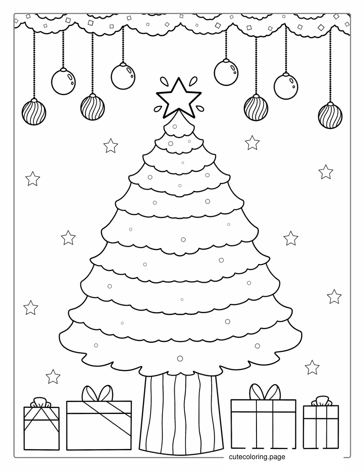 Christmas Tree With Presents And Ornaments To Color coloring page