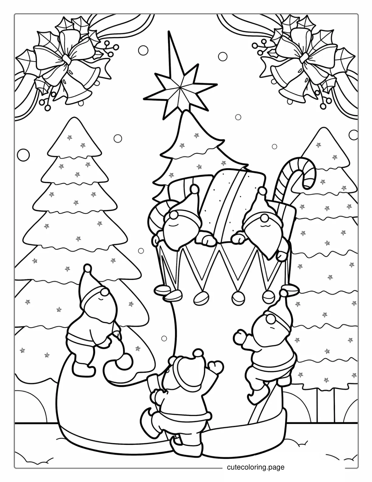 Christmas Trees With Mini Santas coloring page