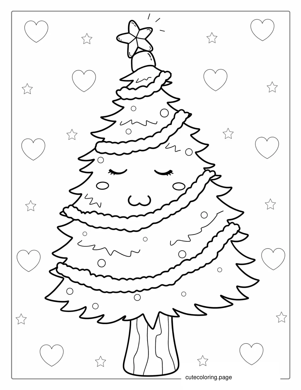 Cute Kawaii Christmas Tree Coloring Page coloring page