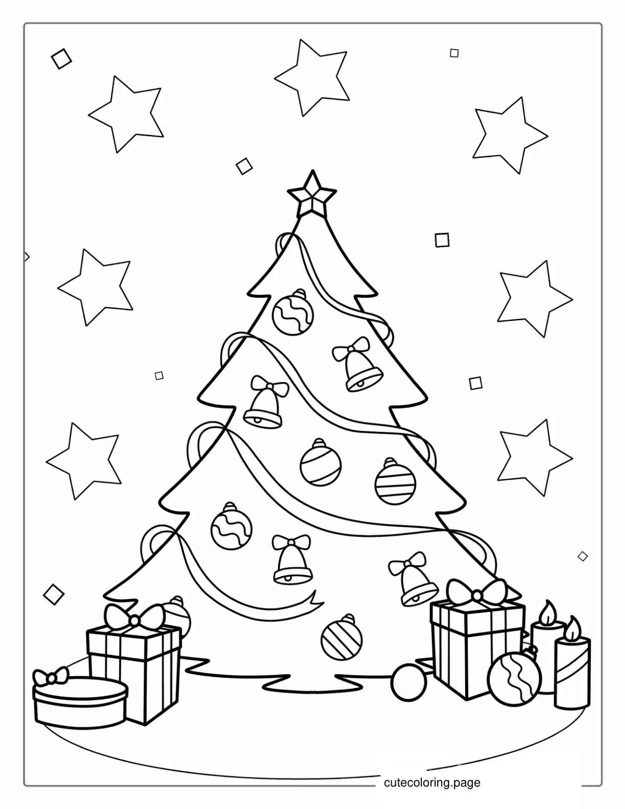 Easy To Color Christmas Tree For Kids coloring page