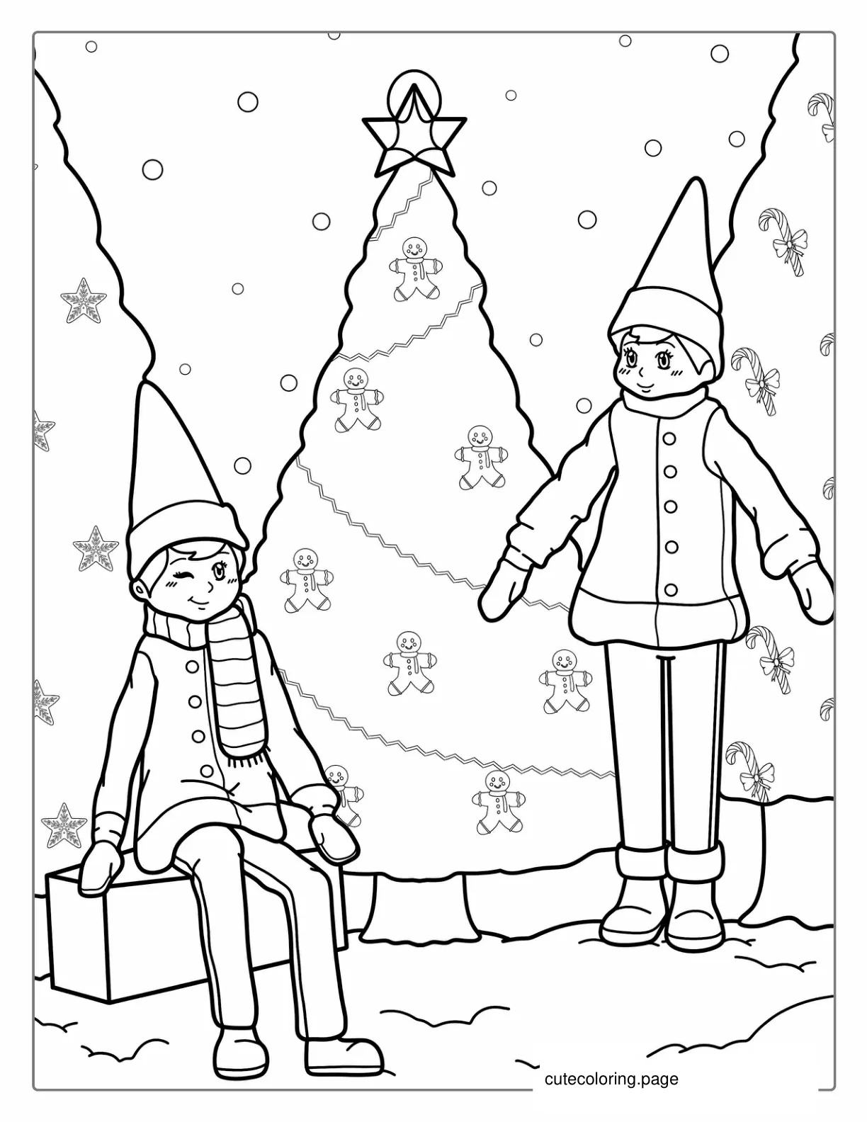 Elf On The Shelf With Christmas Tree To Color coloring page