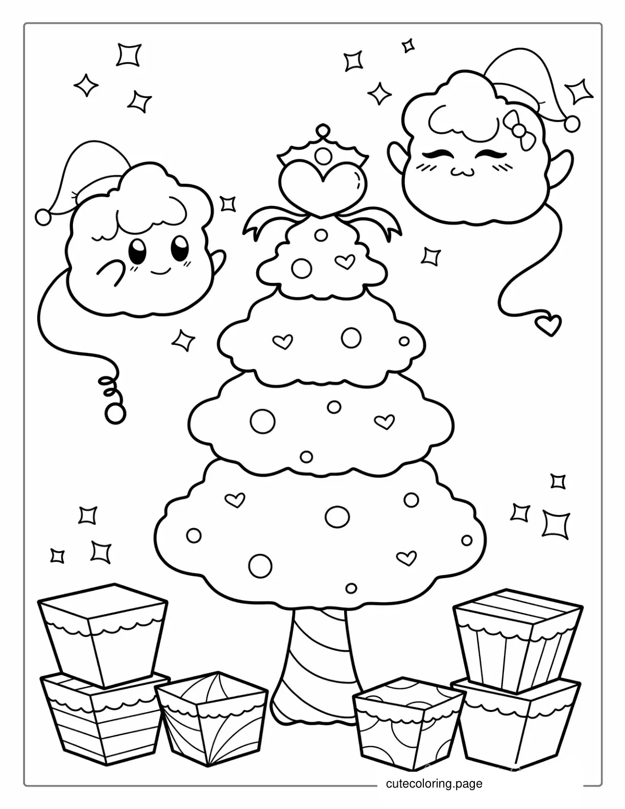 Kawaii Themed Christmas Tree coloring page