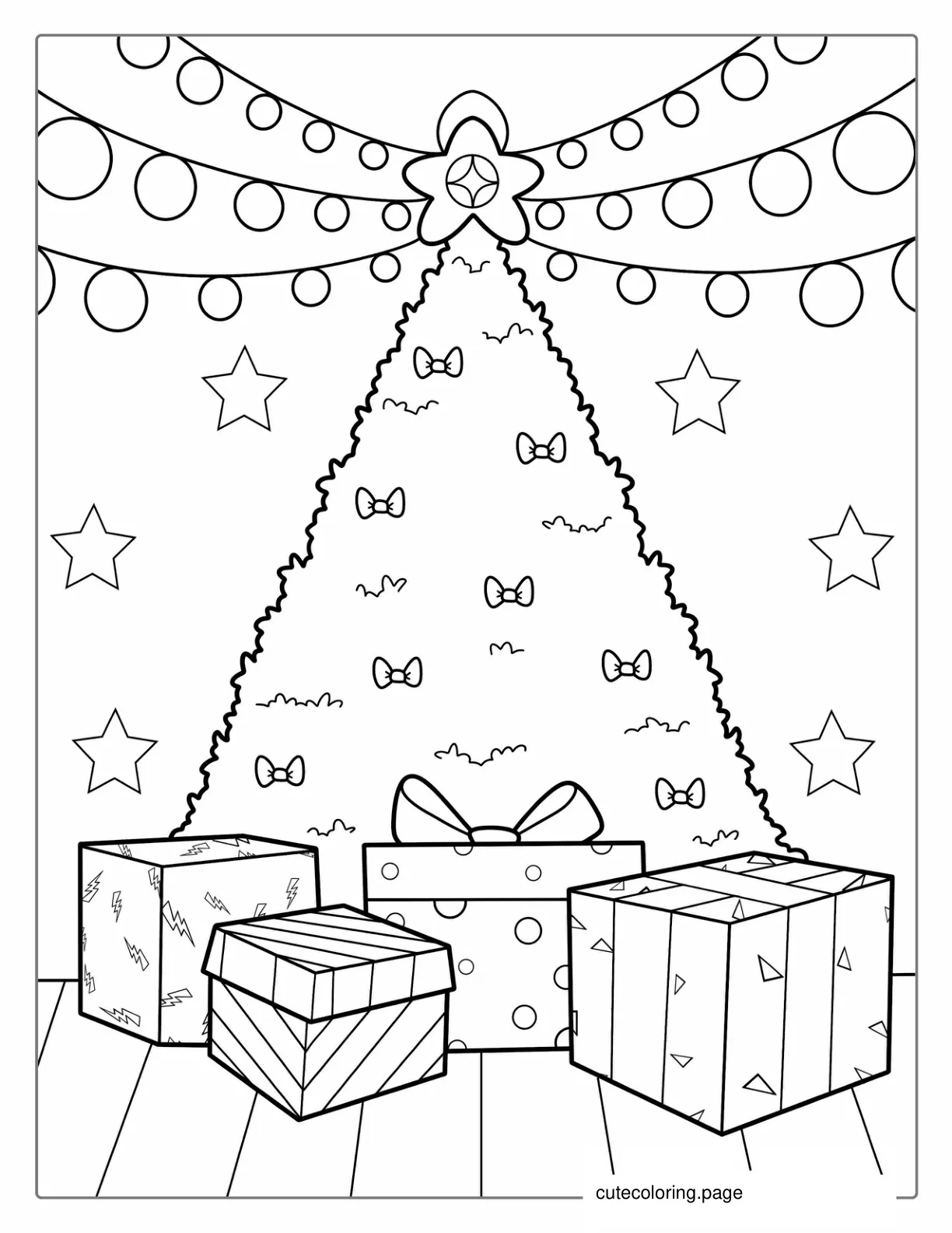 Large Christmas Tree With Lights And Decorations coloring page