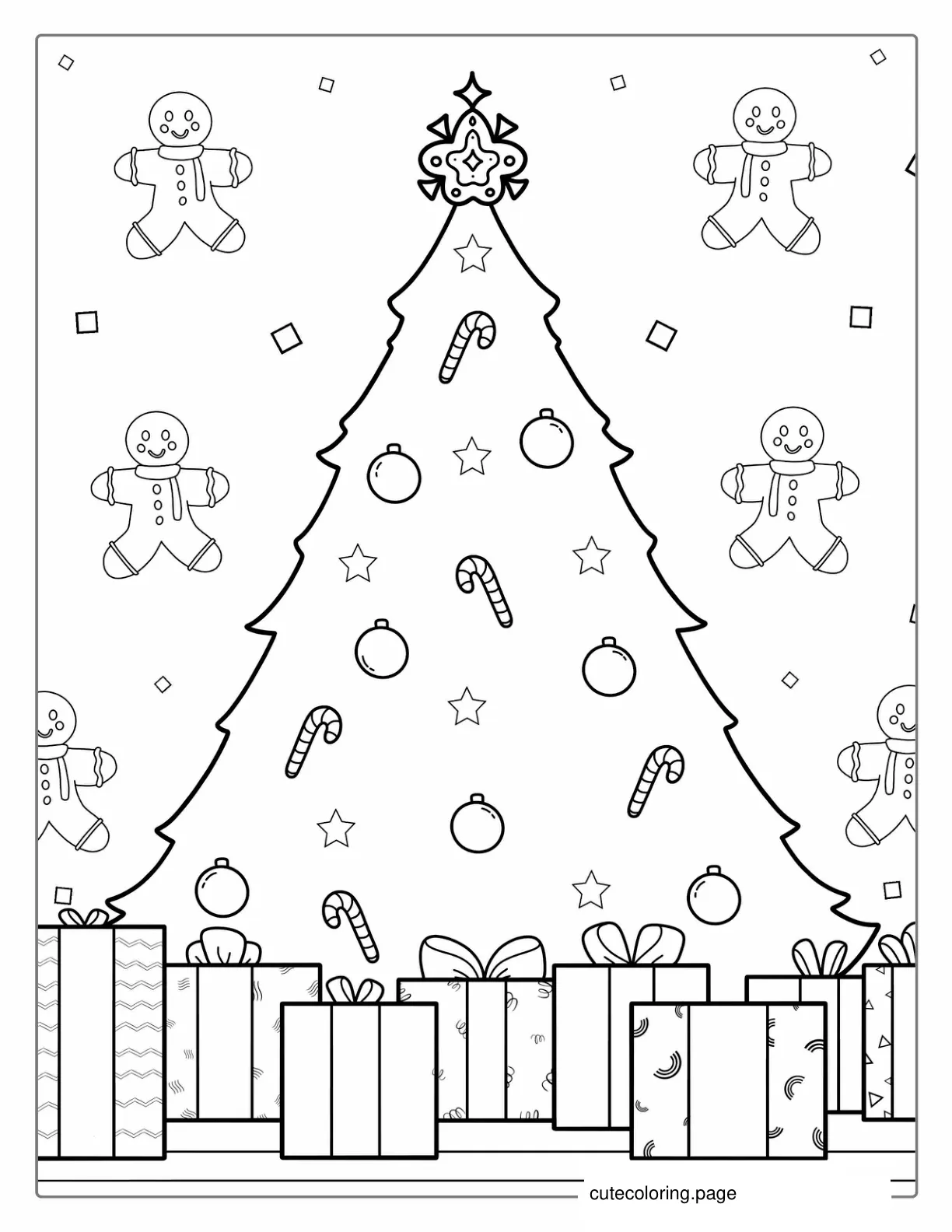 Realistic Christmas Tree With Lots Of Presents coloring page