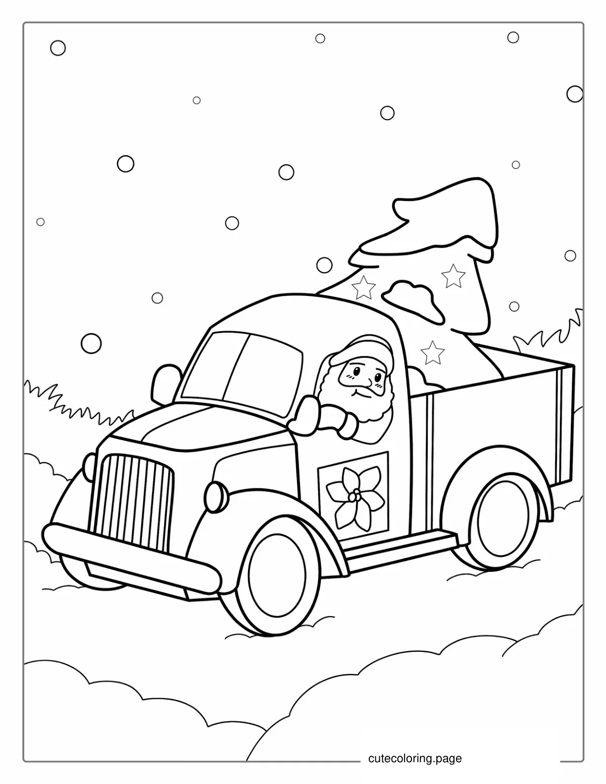 Santa Claus Hauling a Christmas Tree In The Snow coloring page