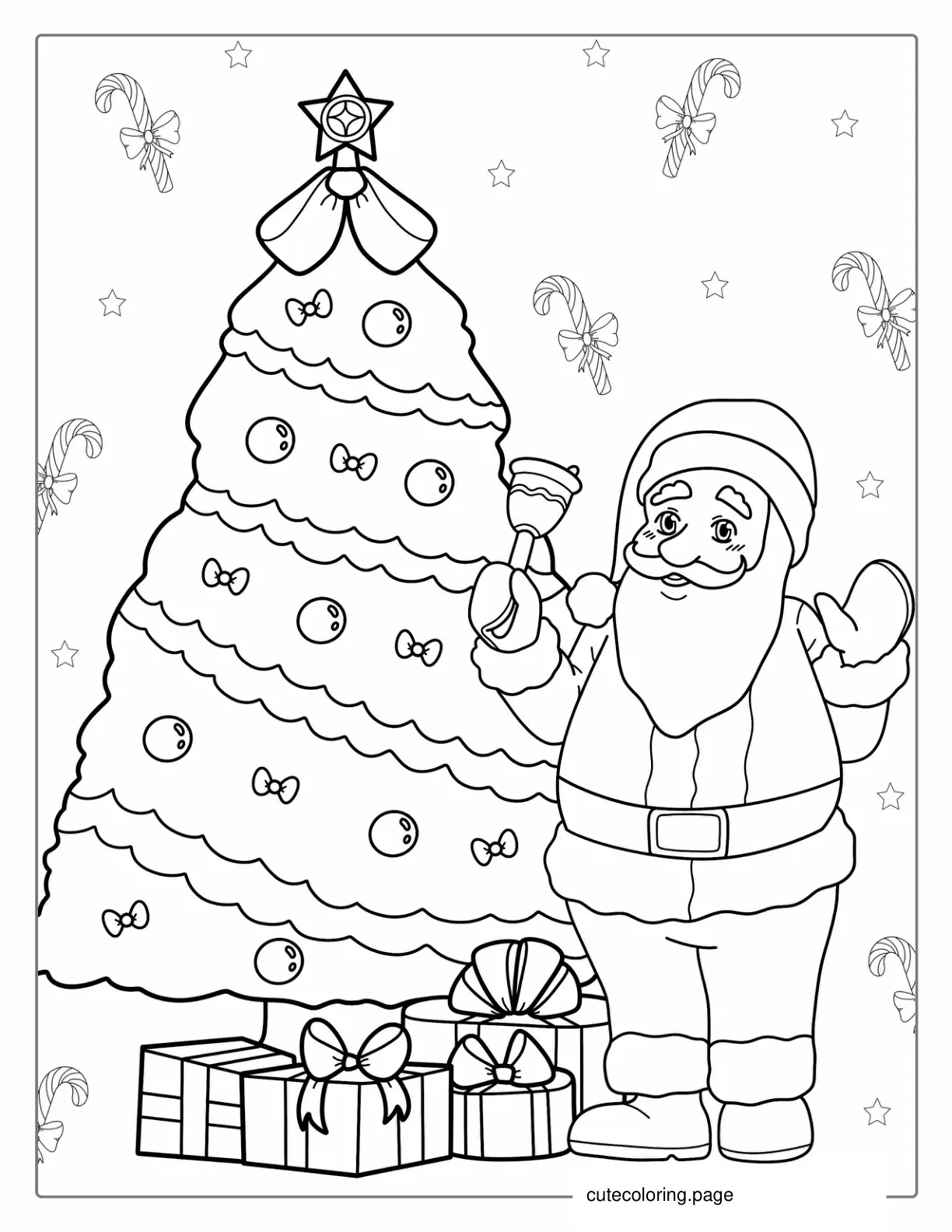 Santa Claus With Christmas Tree Coloring Page coloring page