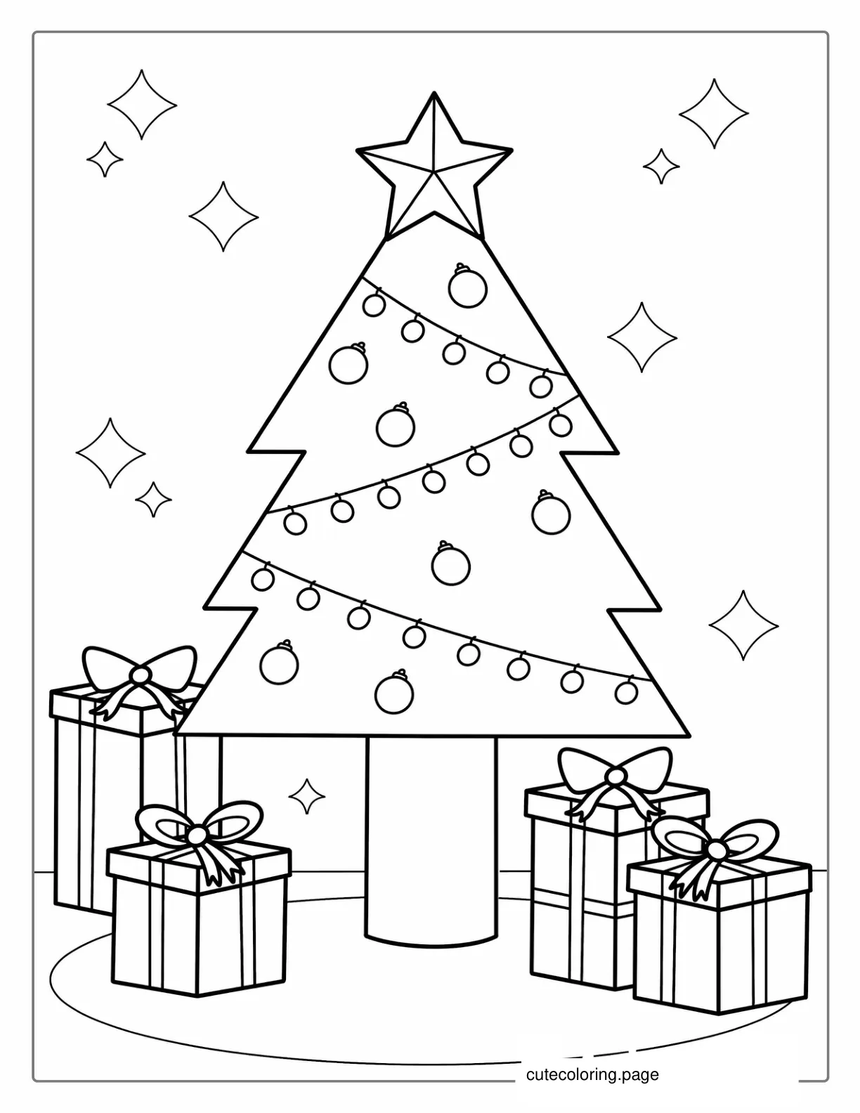 Simple Christmas Tree With Presents Coloring Sheet coloring page