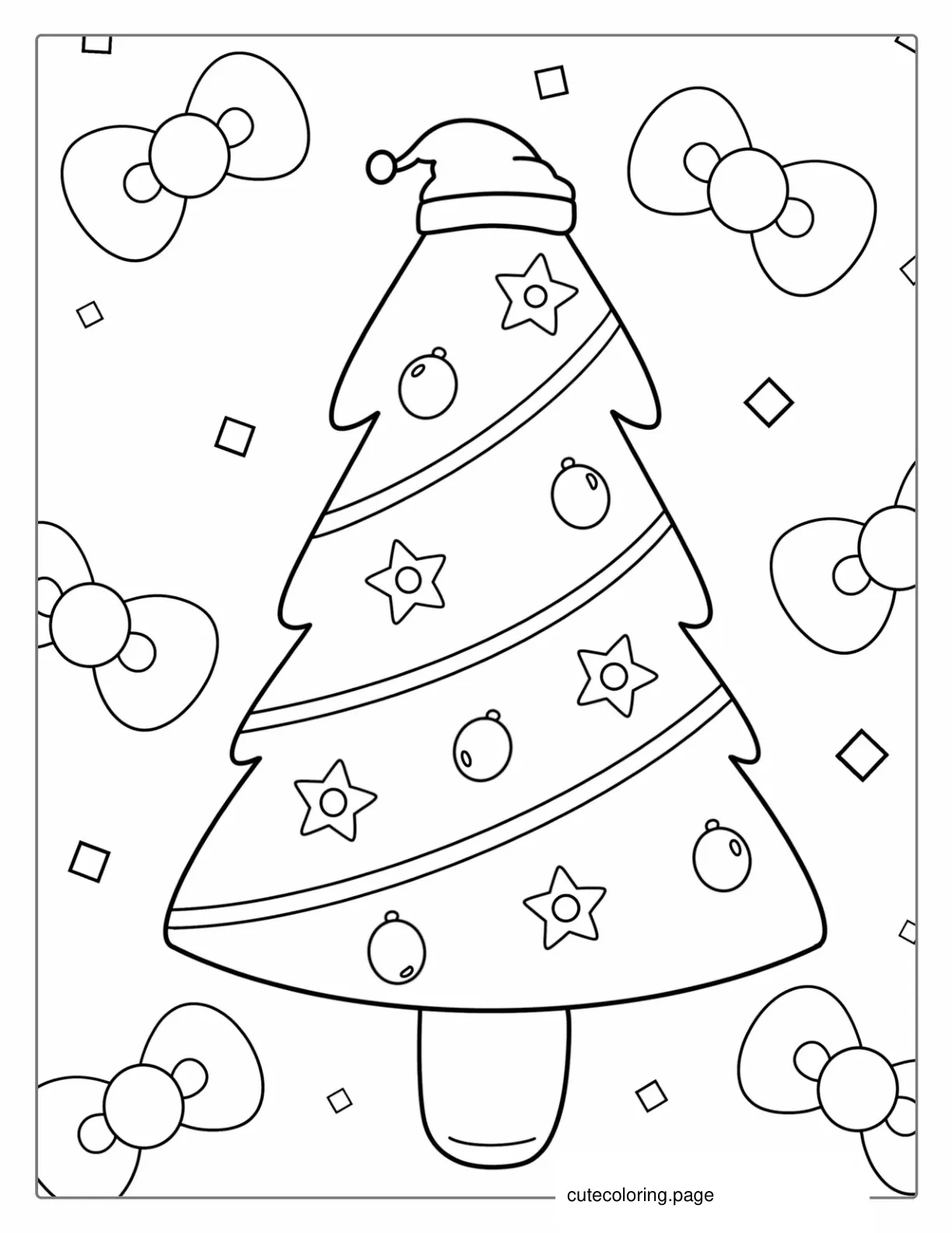 Simple Outline Of a Christmas Tree With Decorations coloring page