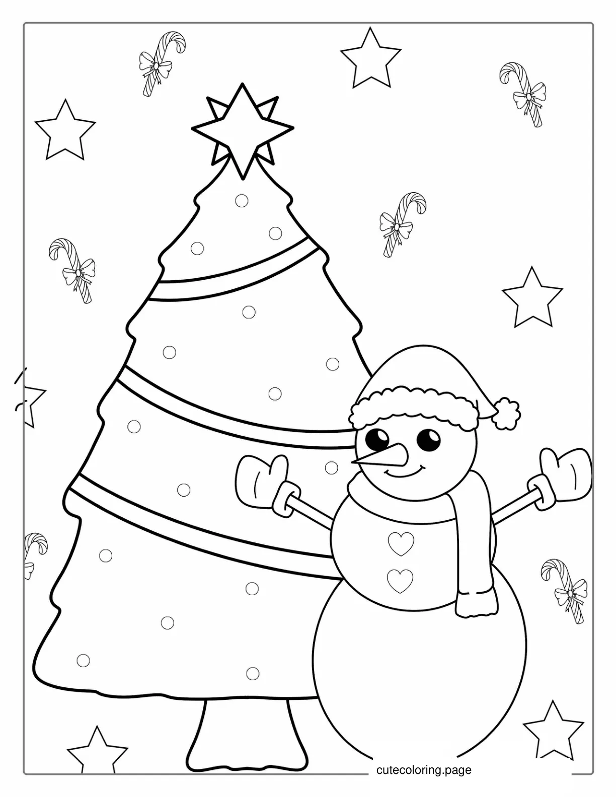 Snowman And Christmas Tree To Color coloring page