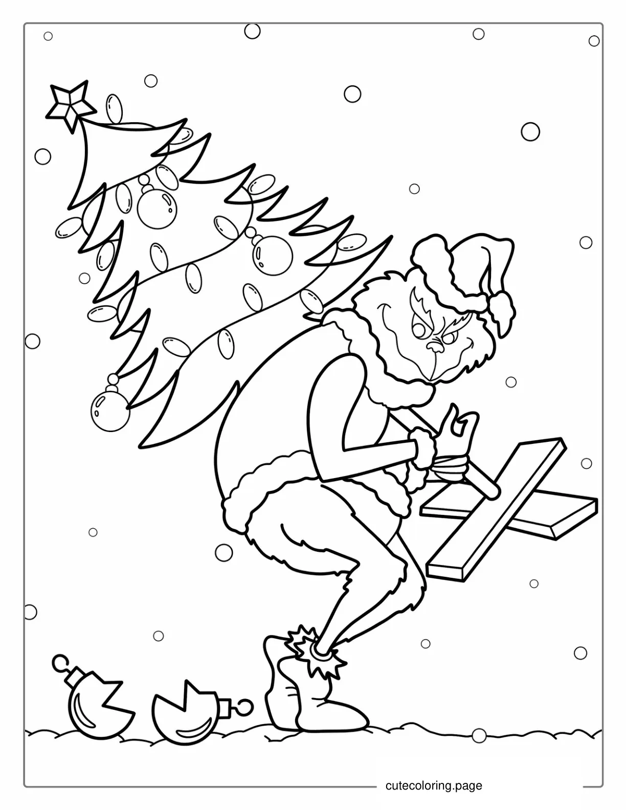 The Grinch Stealing a Christmas Tree Coloring Sheet coloring page