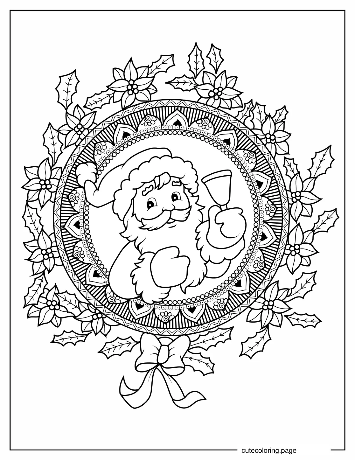 Christmas Wreath Mandala With Santa To Color coloring page