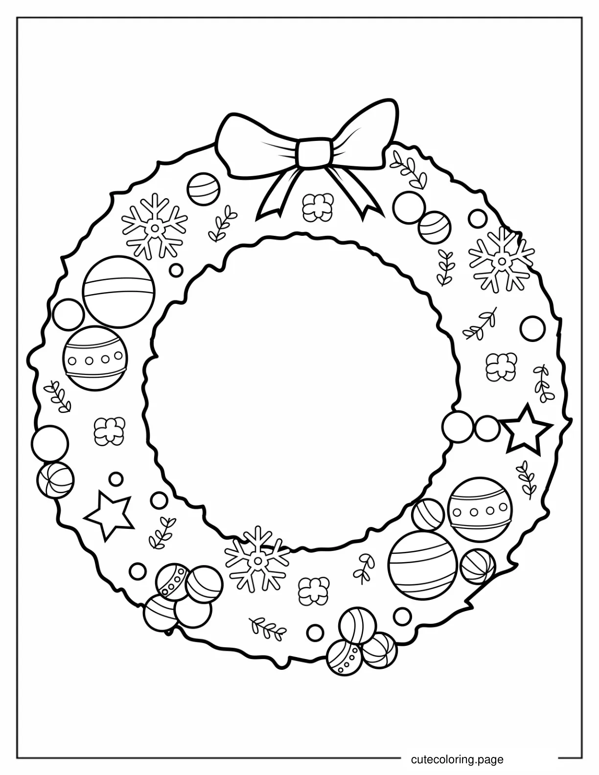 Christmas Wreath With Ornaments And Bow To Color coloring page