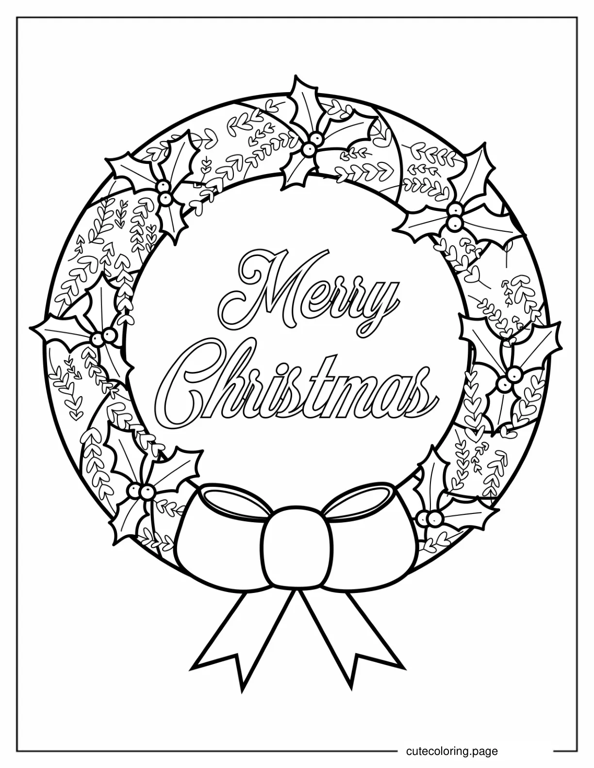 Christmas Wreath With Pine And Mistletoe To Color coloring page