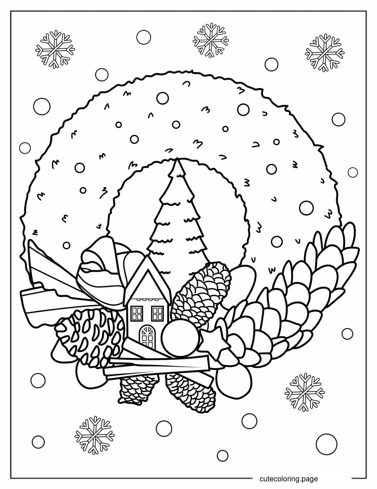 Detailed Christmas Wreath With Pine Cones coloring page