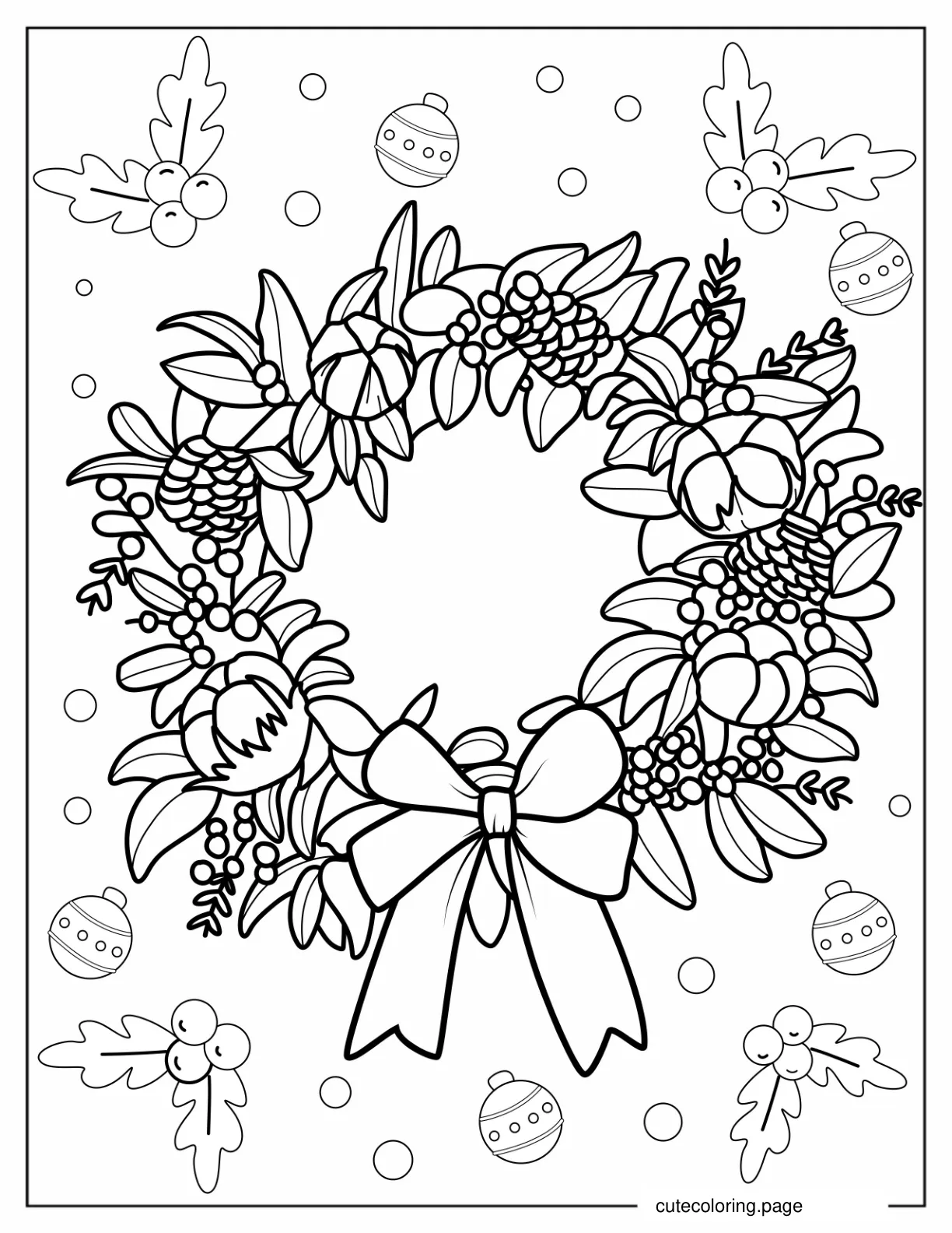 Realistic Looking Christmas Wreath To Color coloring page