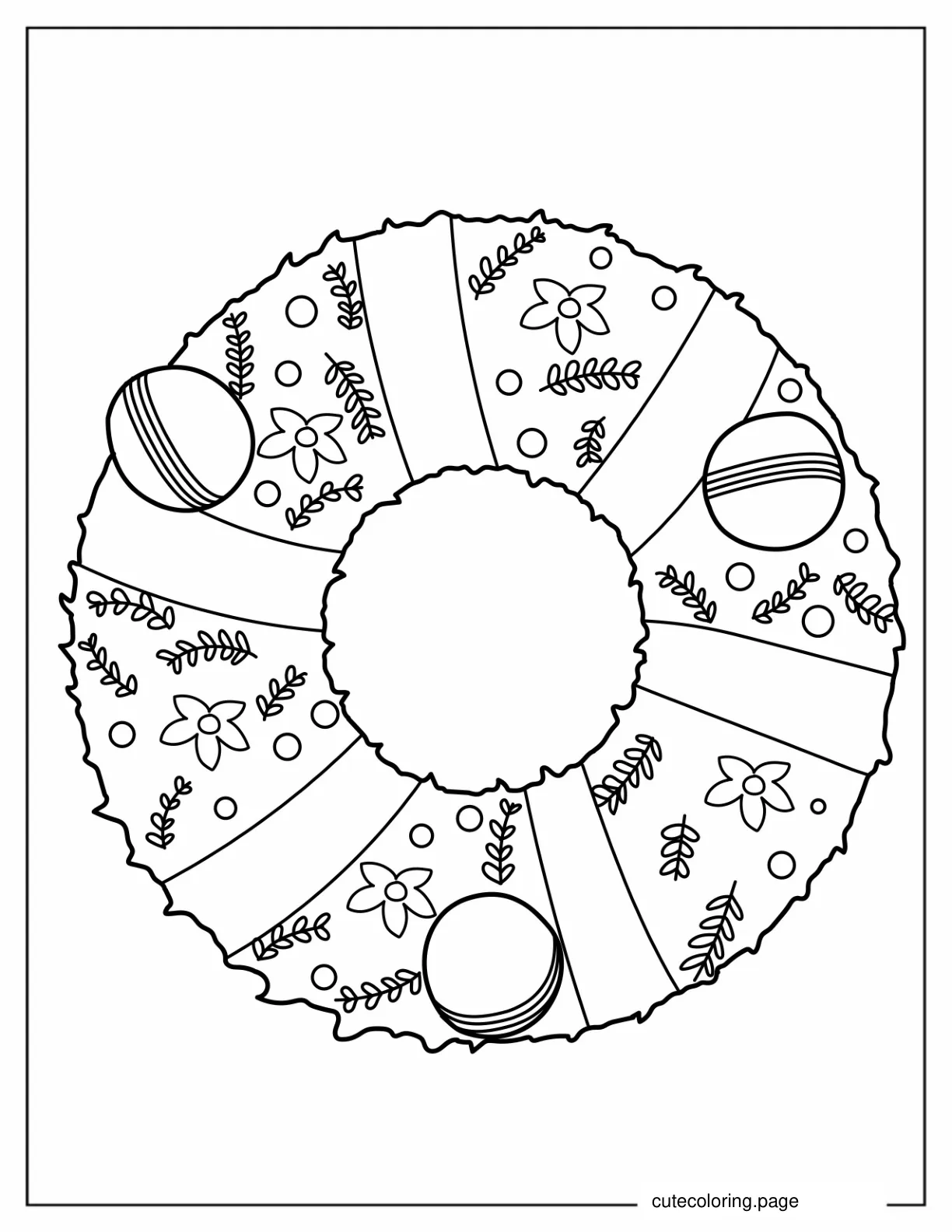 Simple To Color Christmas Wreath For Kids coloring page