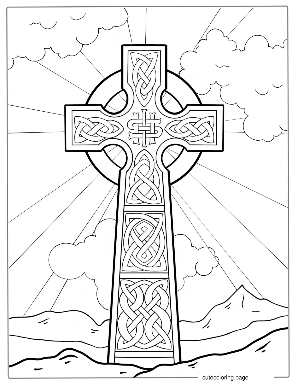 Celtic Cross With Beams From Heaven Coloring coloring page