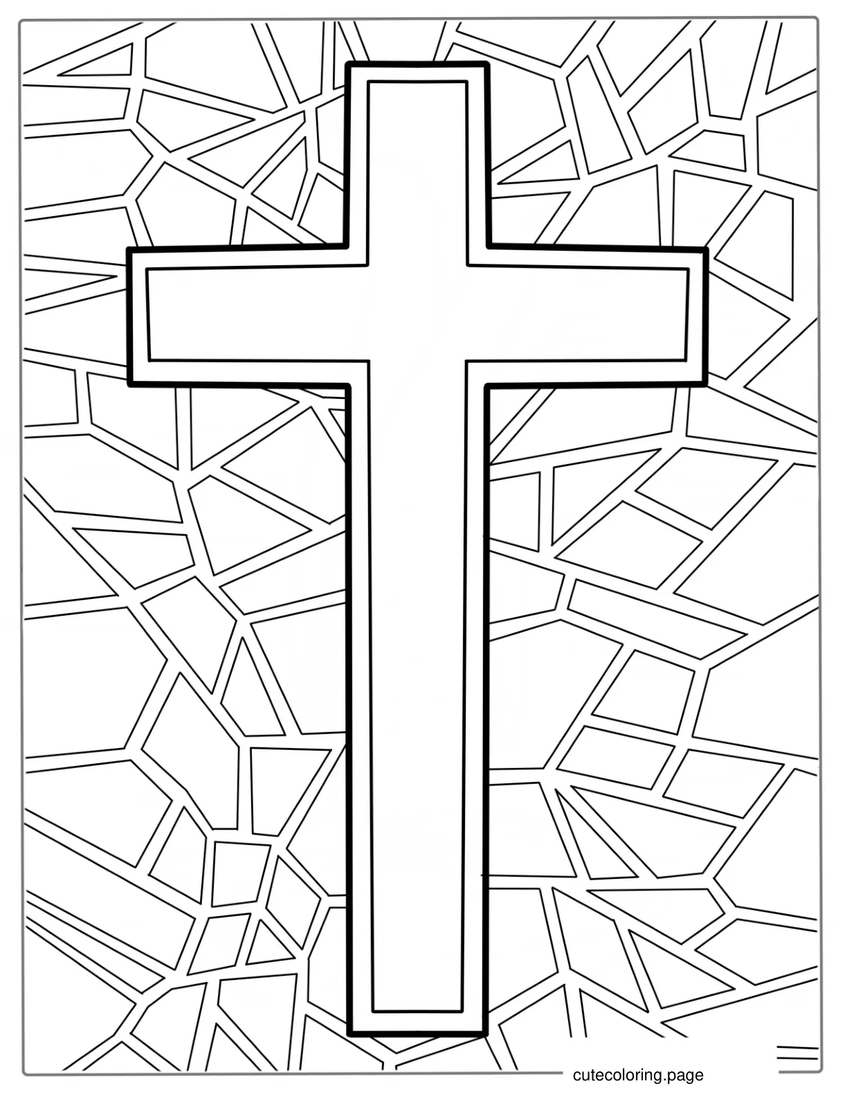 Easy Stained Glass Cross To Color For Kids coloring page