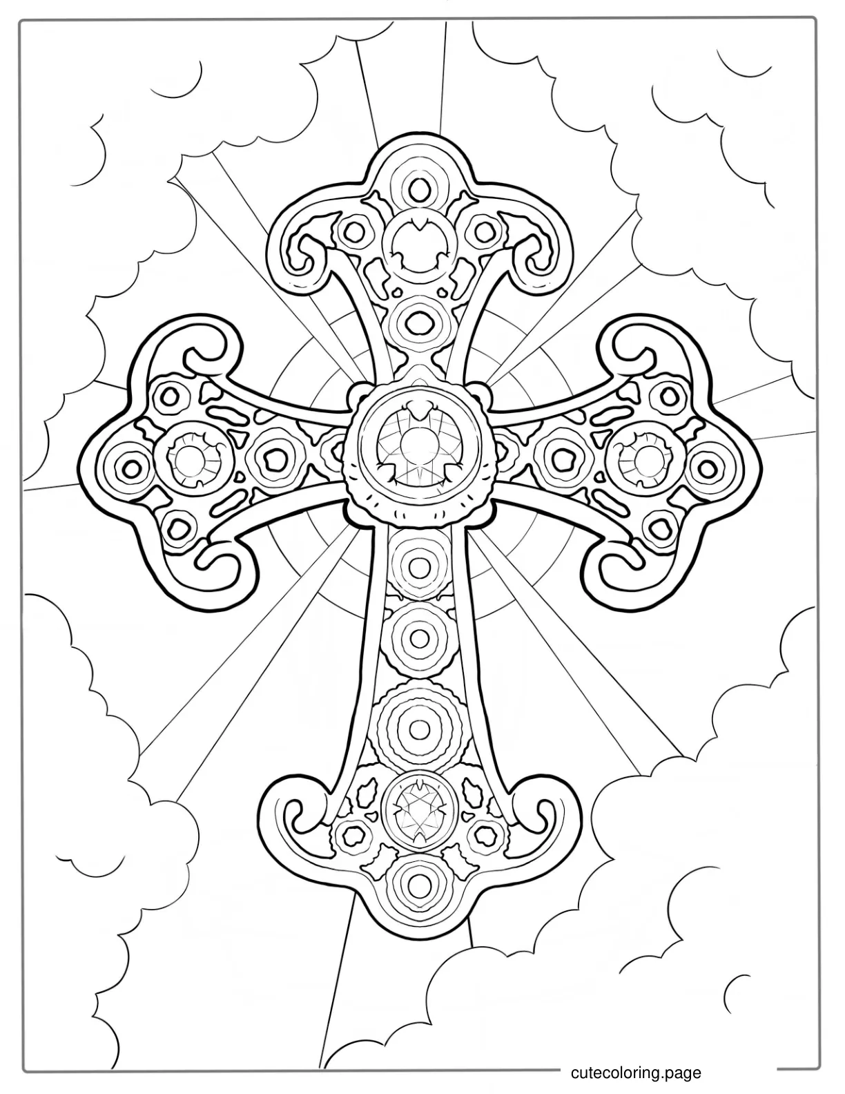 Golden Cross With Rubies Coloring coloring page