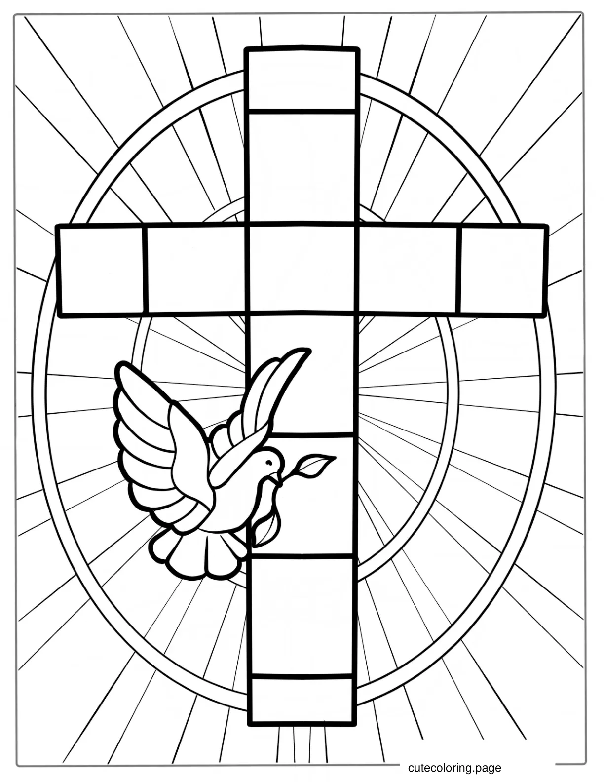 Simple Stained Glass Cross With Dove coloring page