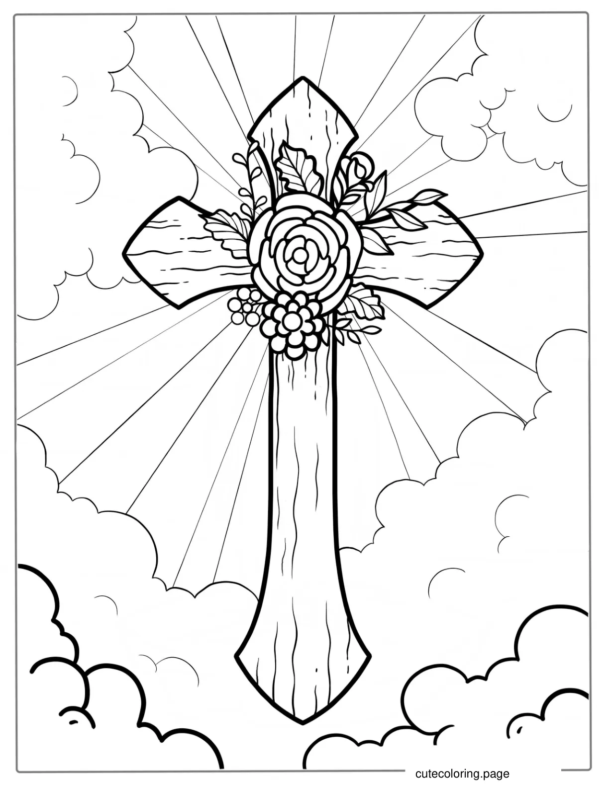 Wooden Cross With Roses To Color 1 coloring page