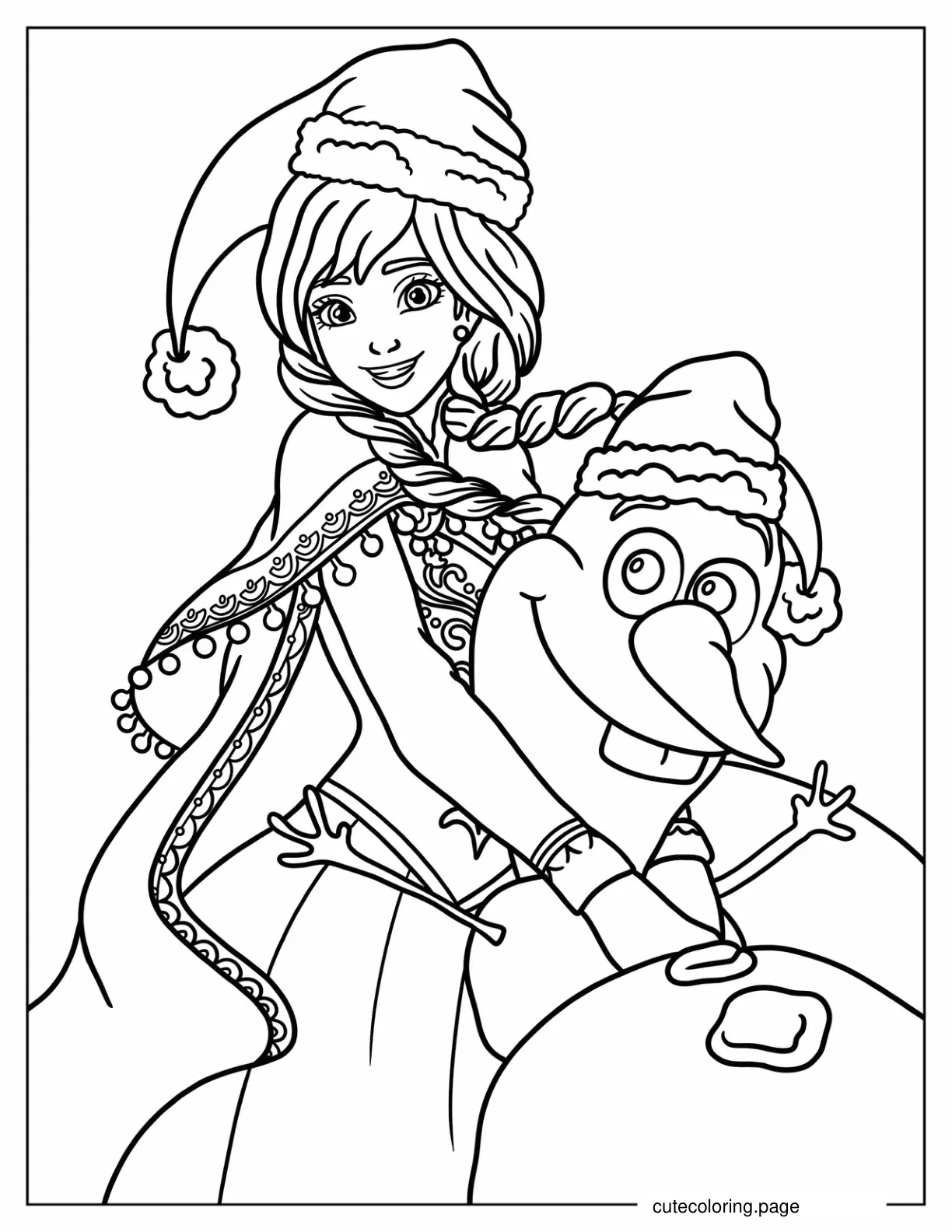 Anna Hugging Olaf On Christmas Coloring Page coloring page