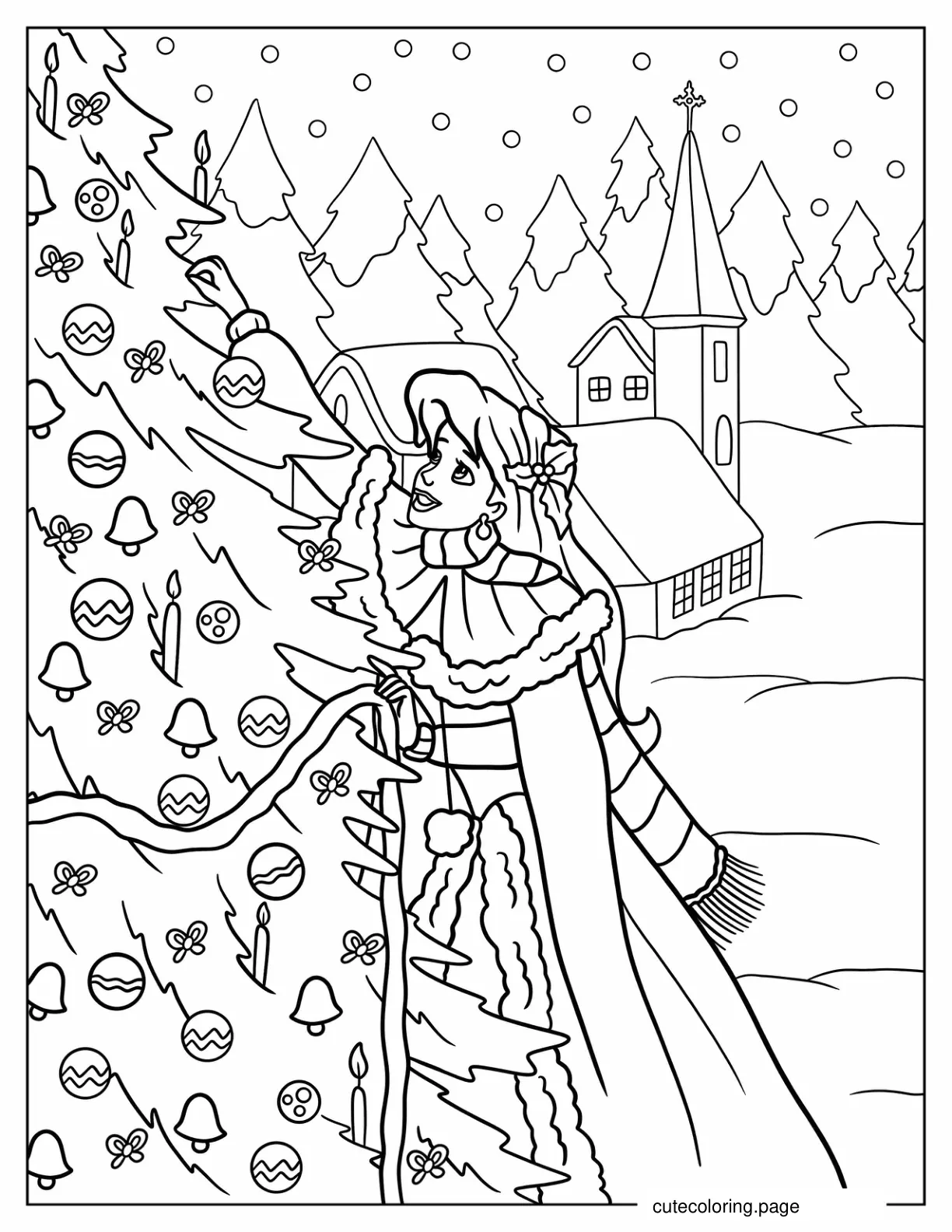 Ariel Hanging Christmas Tree Ornaments Coloring Page coloring page