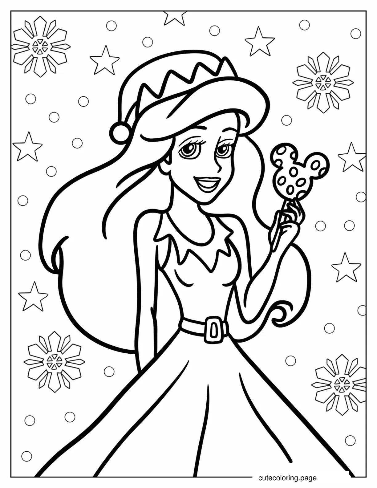 Ariel Holding Mickey Mouse Lollipop On Christmas Coloring Page coloring page