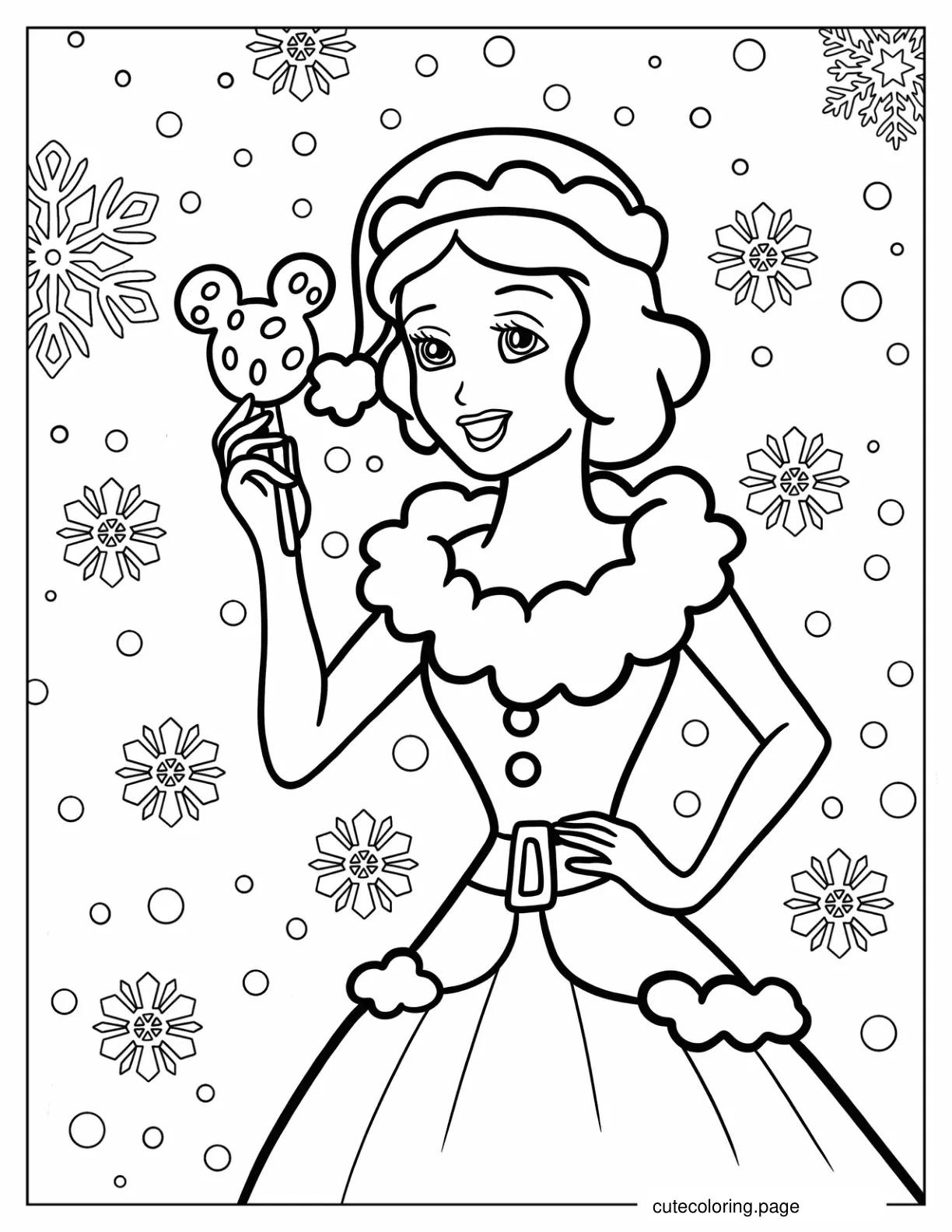 Easy Snow White In Christmas Outfit Coloring Page coloring page