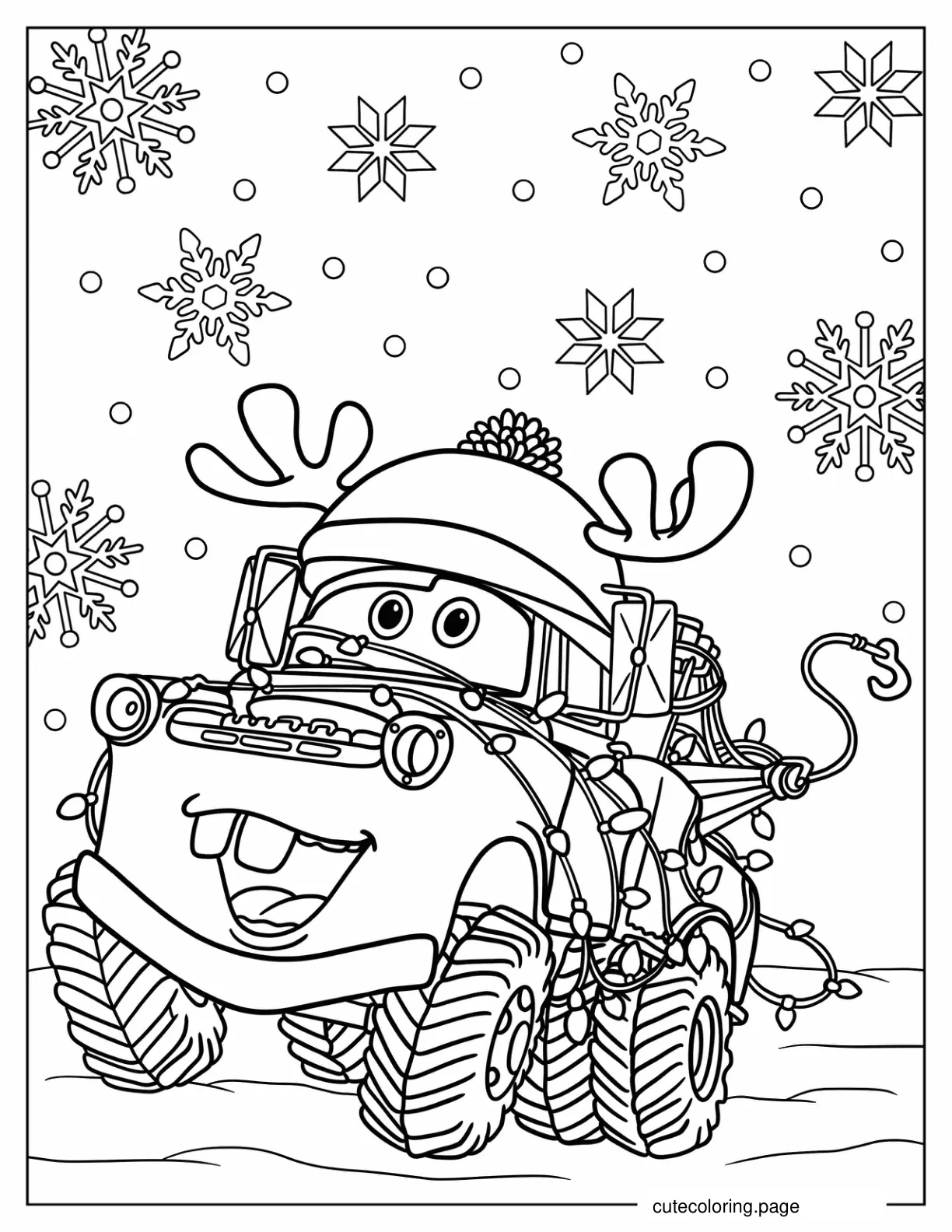 Mater With Reindeer Antlers And Christmas Lights Coloring Page coloring page