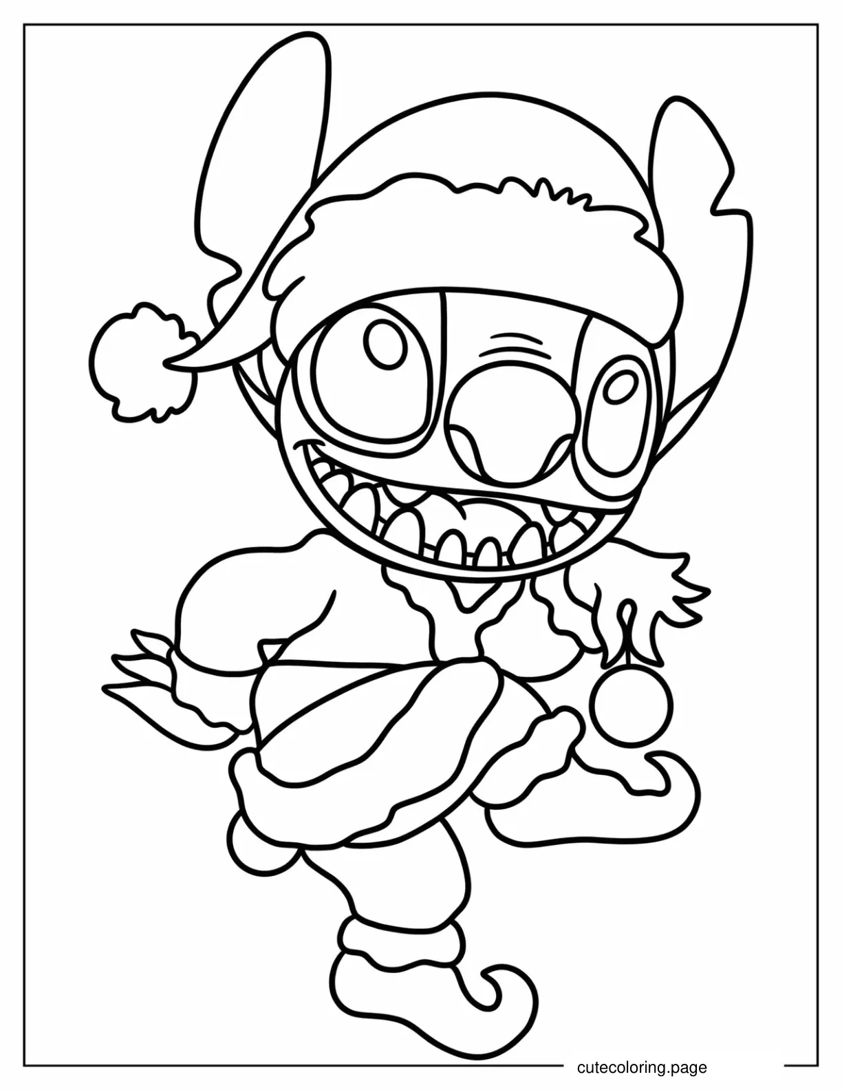 Smiling Stitch In Santa Hat Coloring Sheet For Preschoolers coloring page