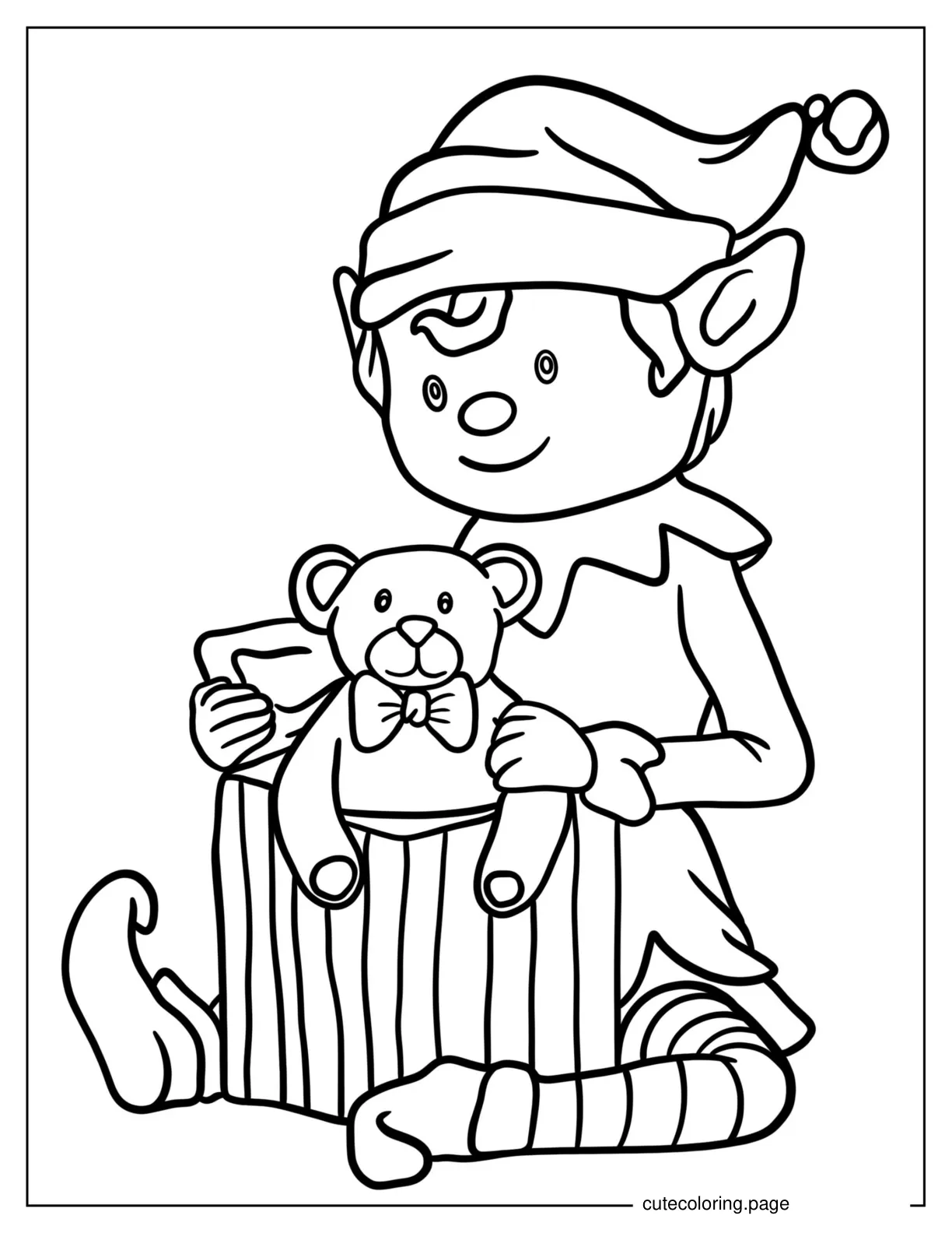 Coloring Page Of Elf Opening Present coloring page