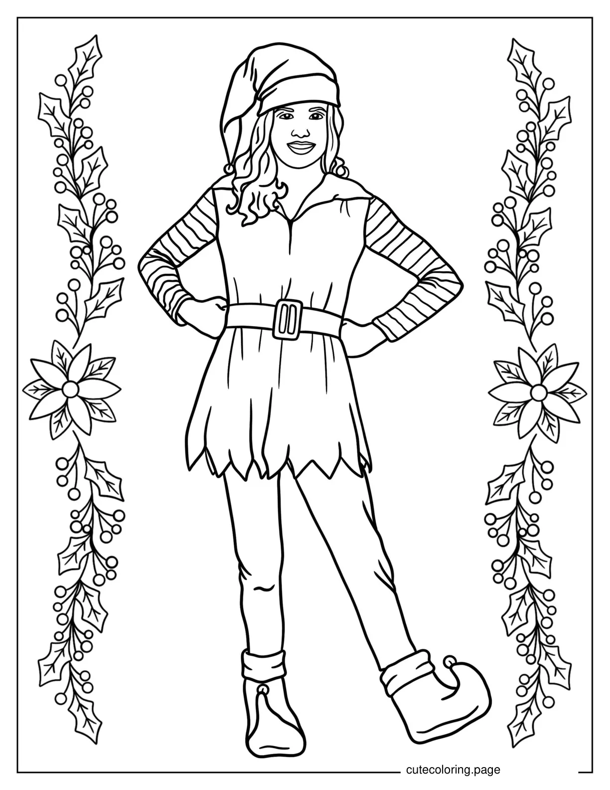 Coloring Sheet Of a Girl Elf To Color coloring page