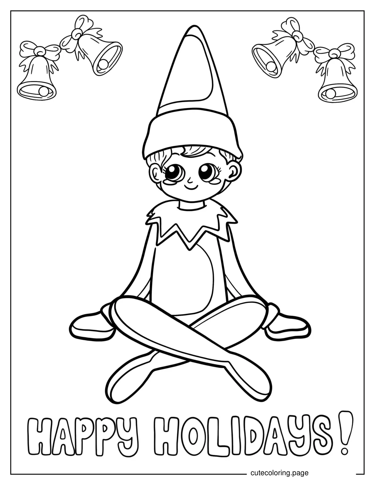 Cute Elf On The Shelf With Christmas Bells coloring page