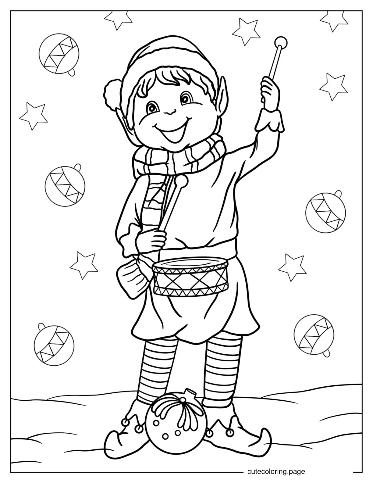 Cute Elf Playing a Drum To Color coloring page