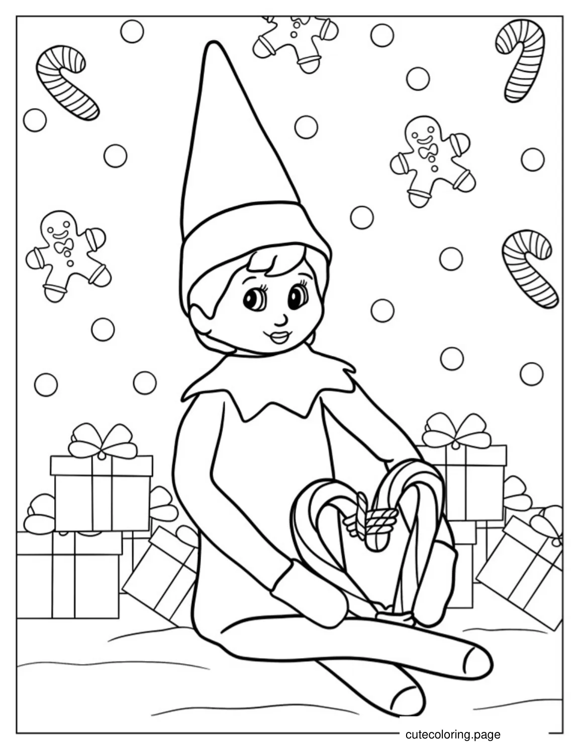 Elf On The Shelf With Candy Canes And Presents 1 coloring page