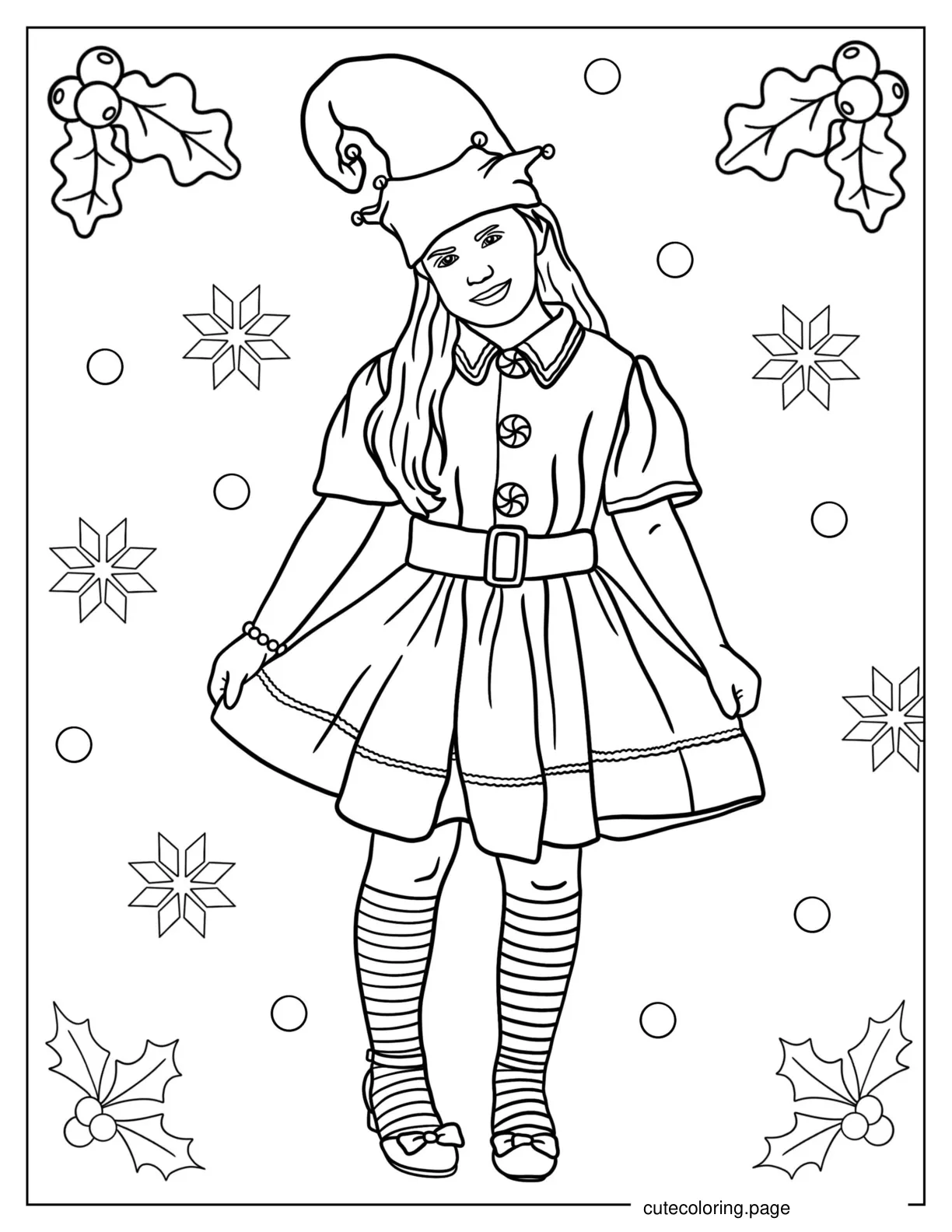 Girl Christmas Elf Coloring Page For Kids coloring page