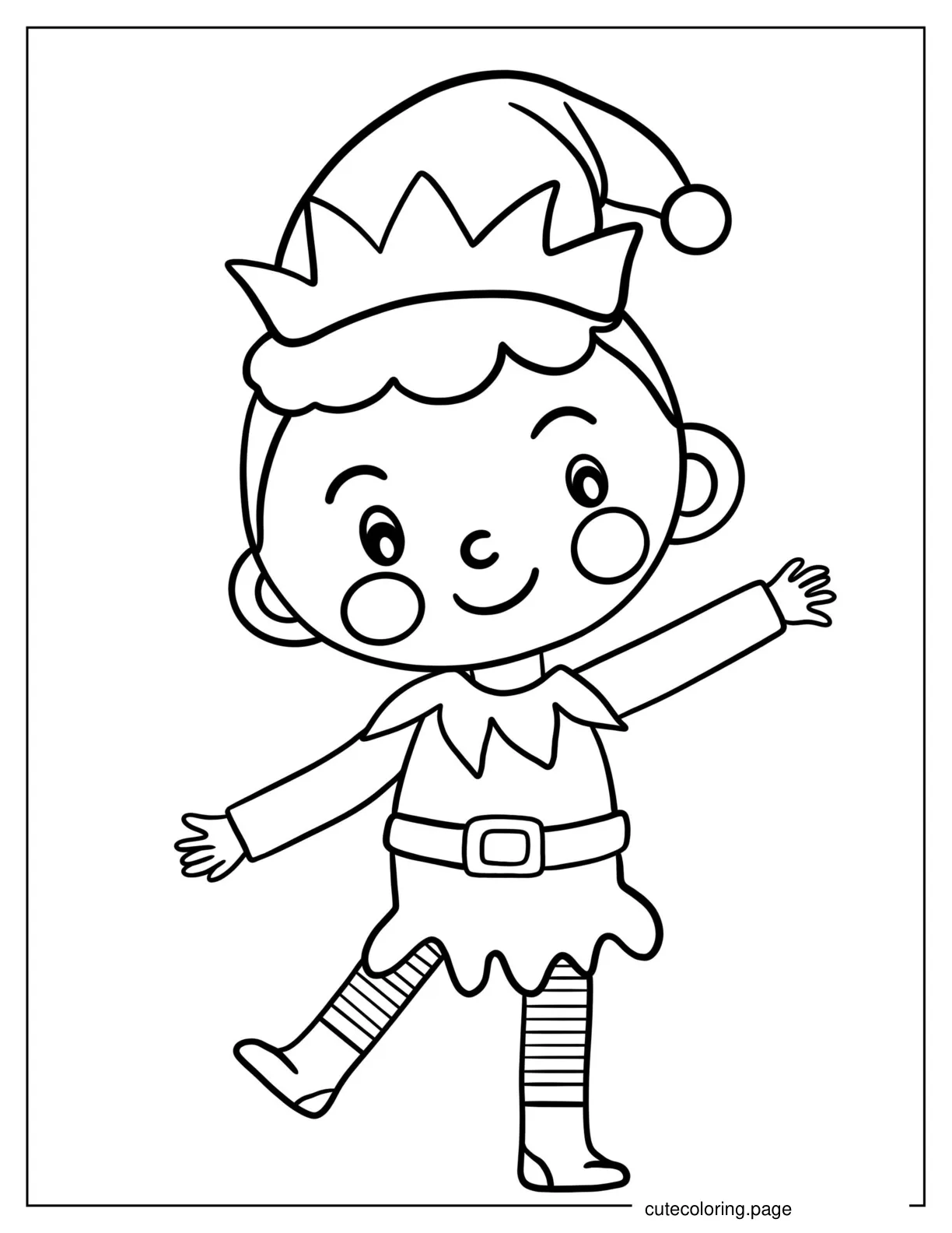 Simple Happy Dancing Elf To Color coloring page