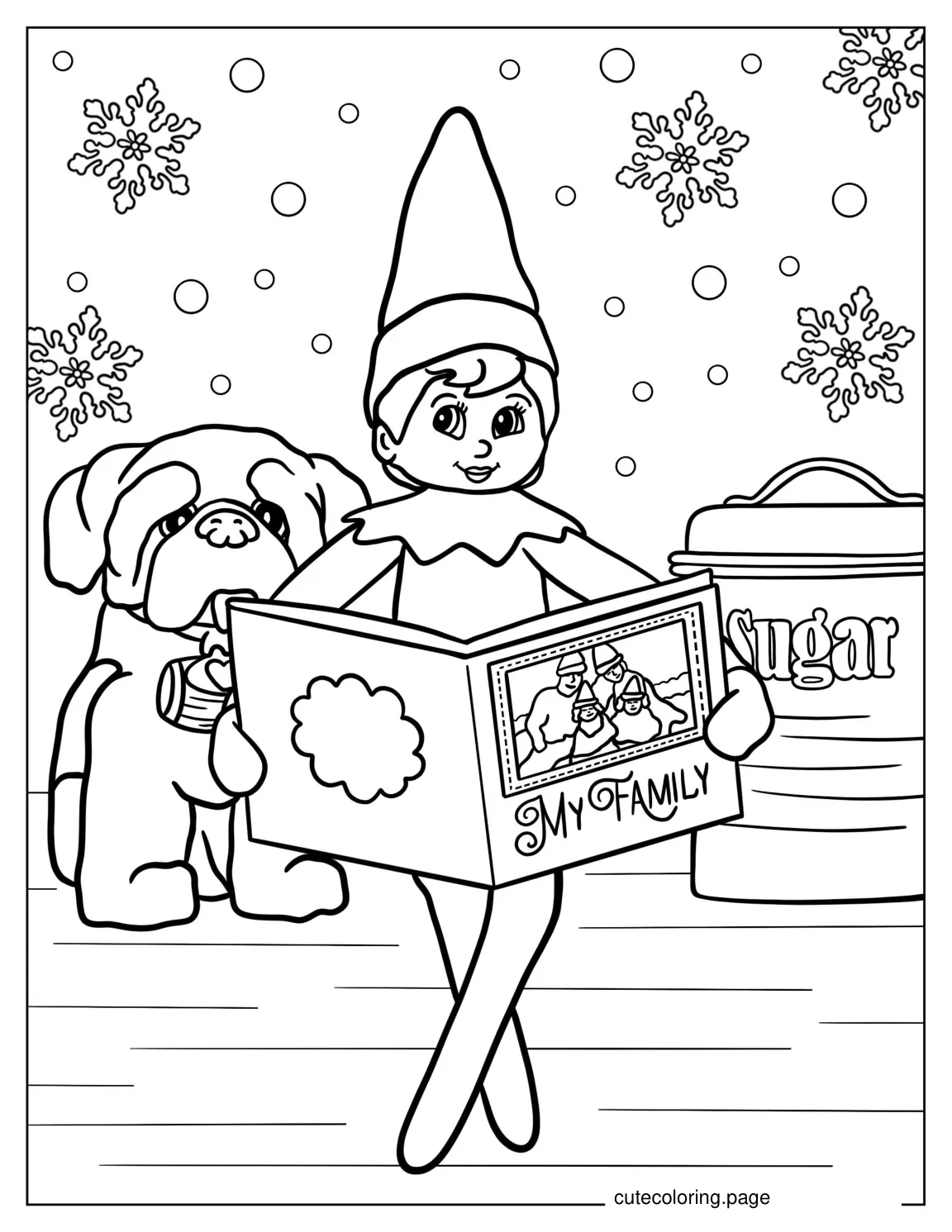 An Elf On The Shelf Reading a Book coloring page