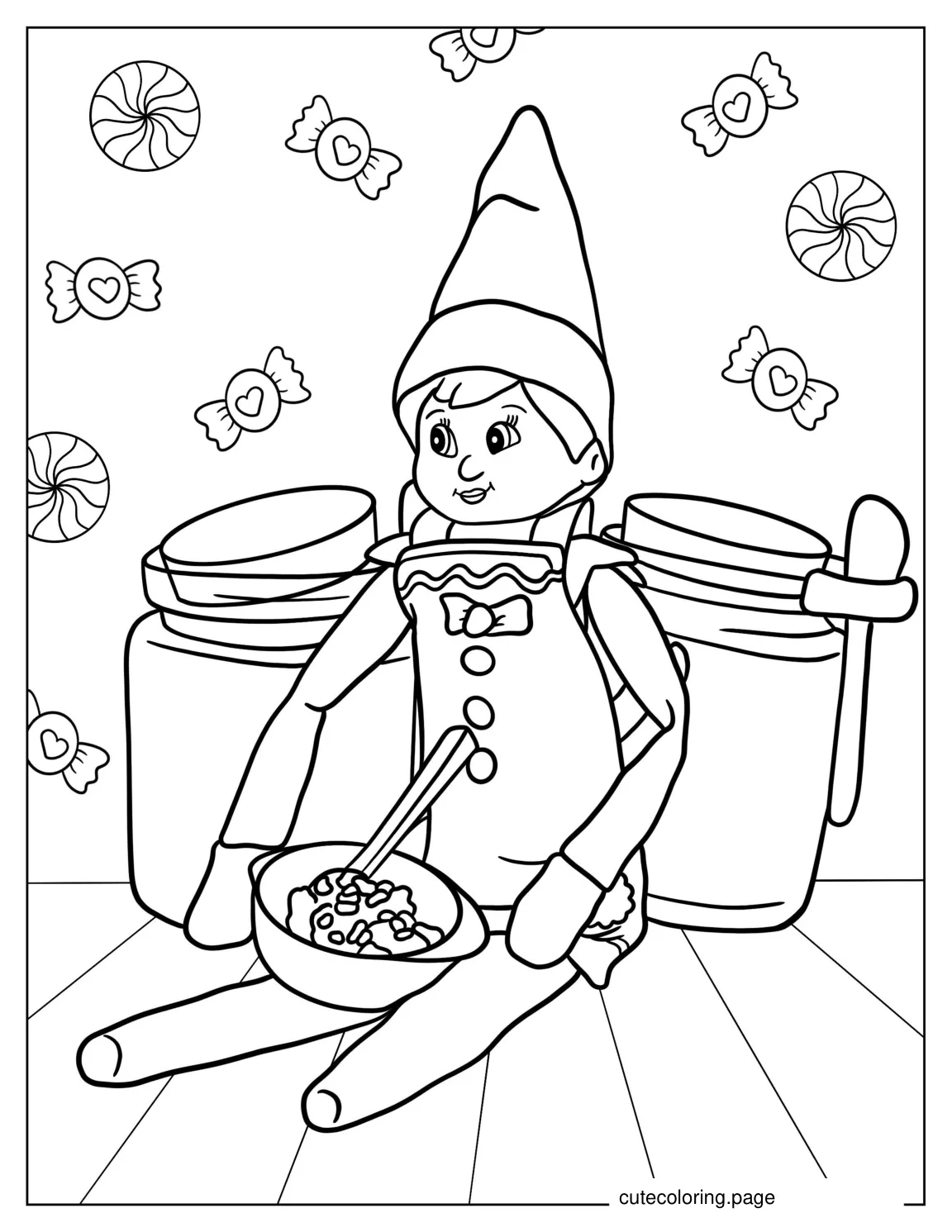 Cute Elf On The Shelf Eating Ice Cream coloring page