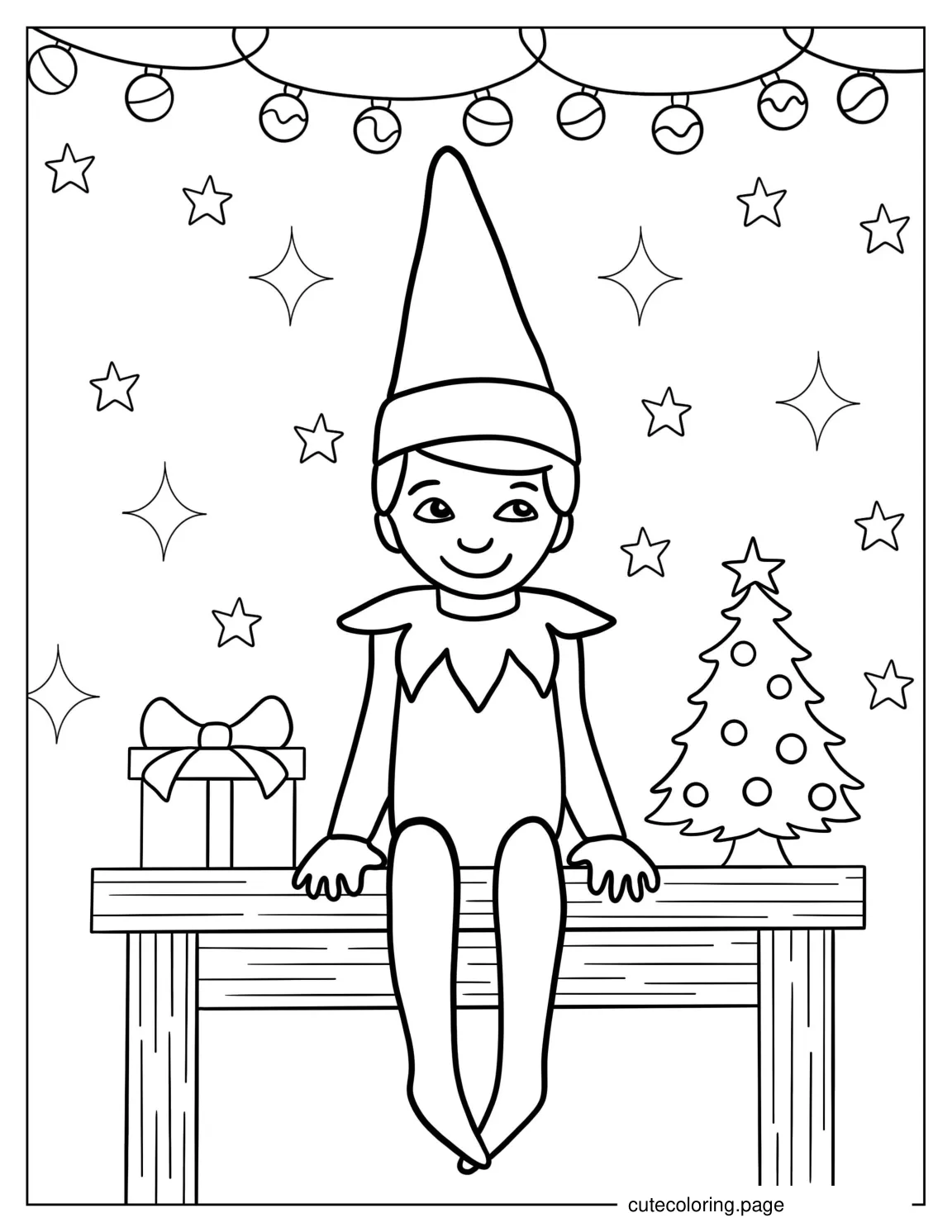 Easy To Color Elf On The Shelf For Preschoolers coloring page