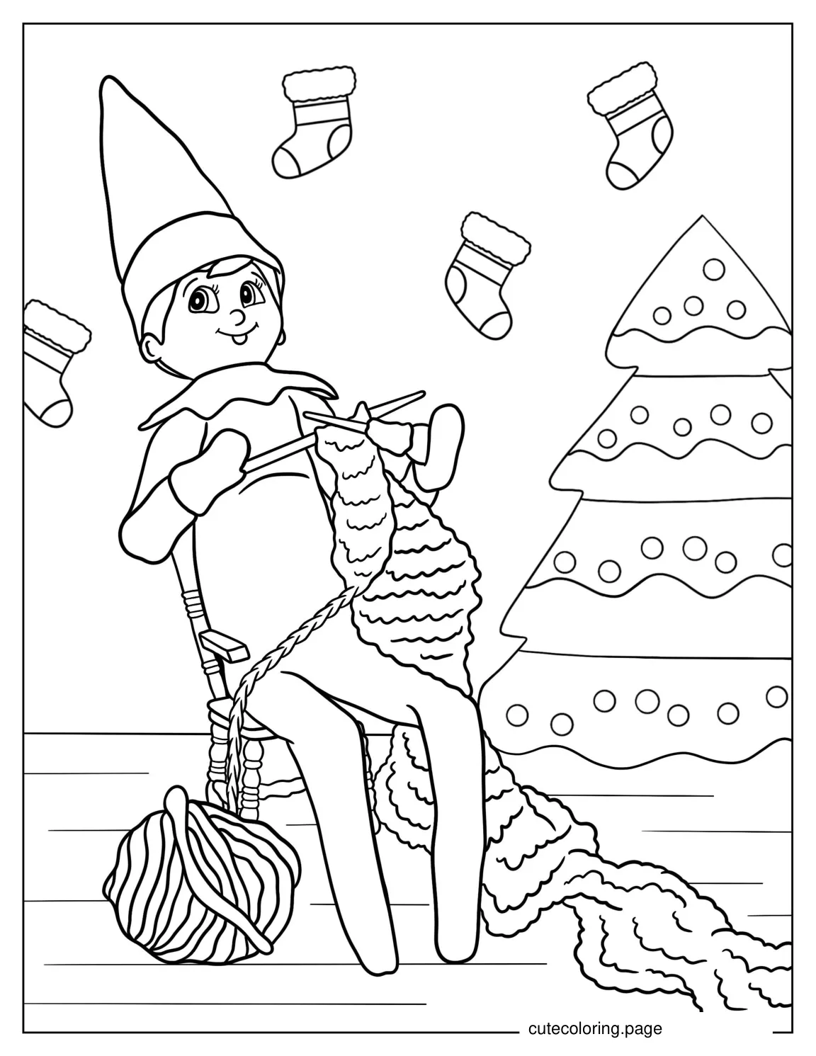 Elf On The Shelf Knitting Coloring Sheet coloring page