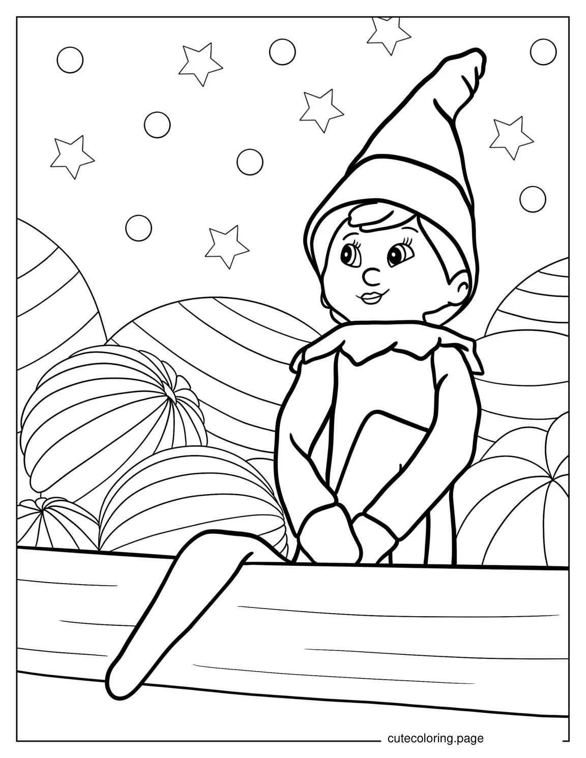 Elf On The Shelf With Christmas Ornaments coloring page