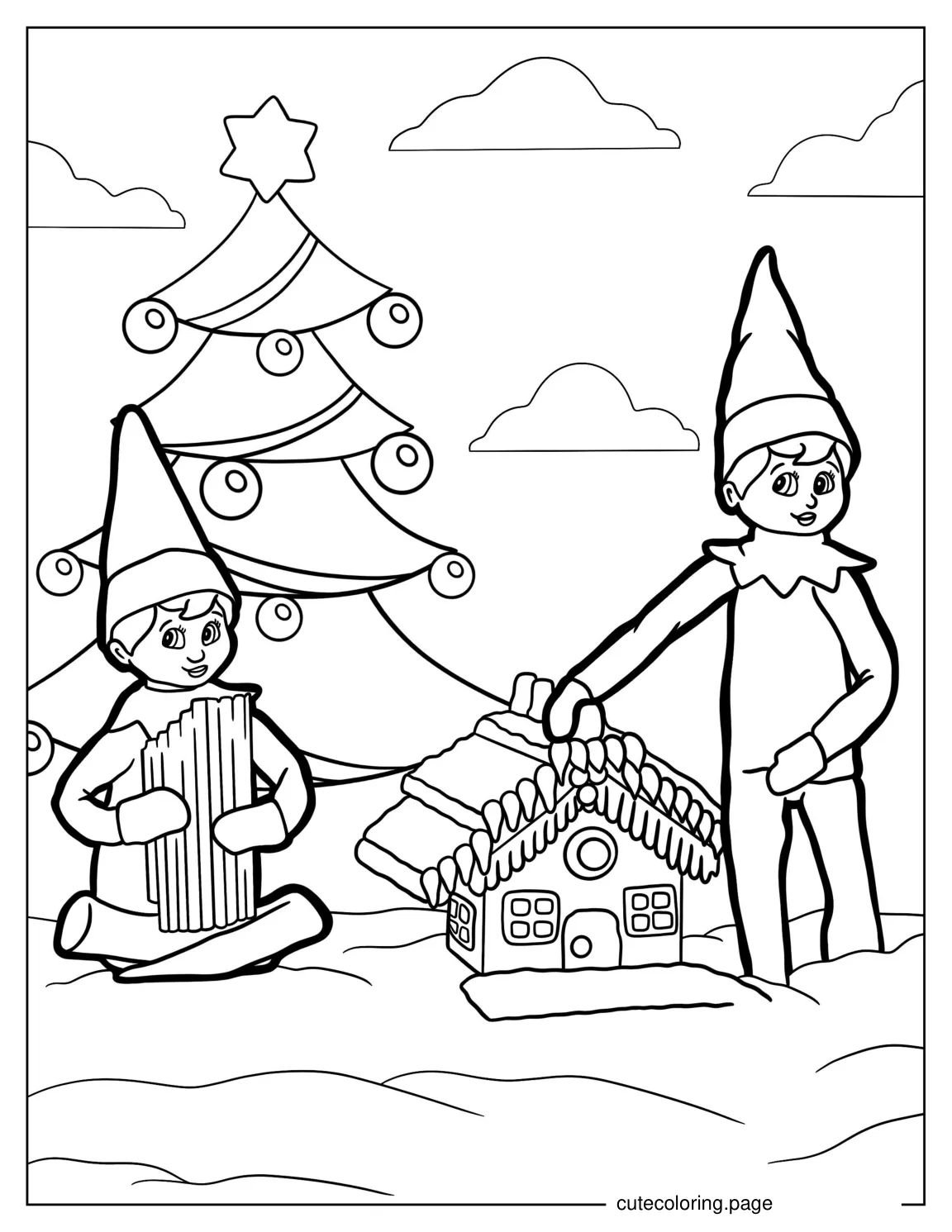 Elf On The Shelf With Christmas Tree coloring page