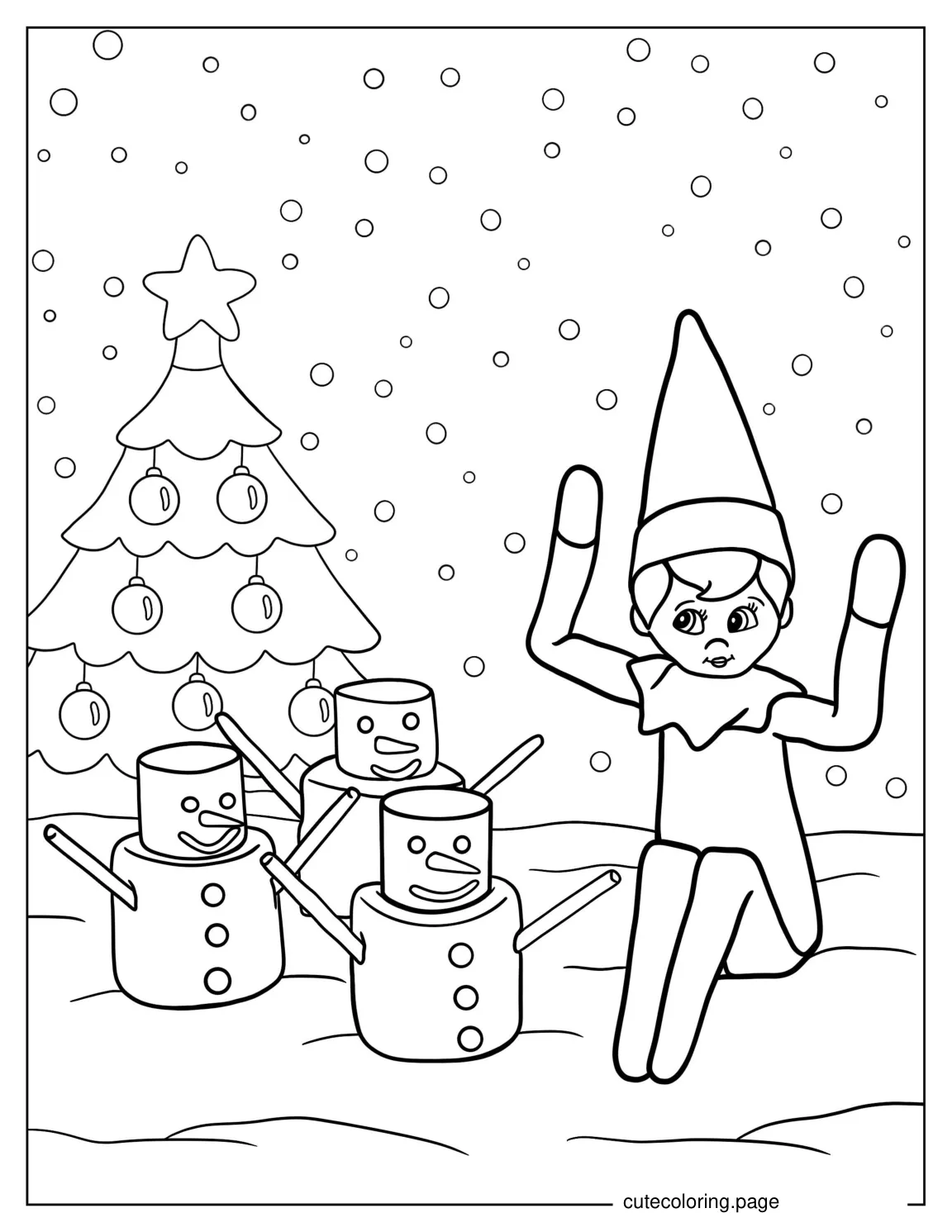 Marshmallow People With An Elf On The Shelf coloring page