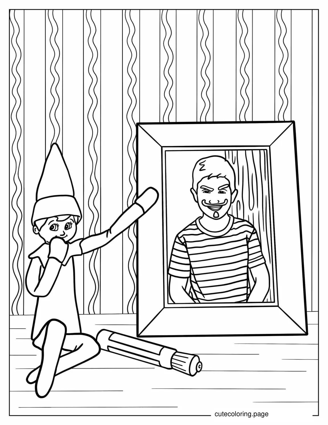 Mischievous Elf On The Shelf Pulling a Prank coloring page