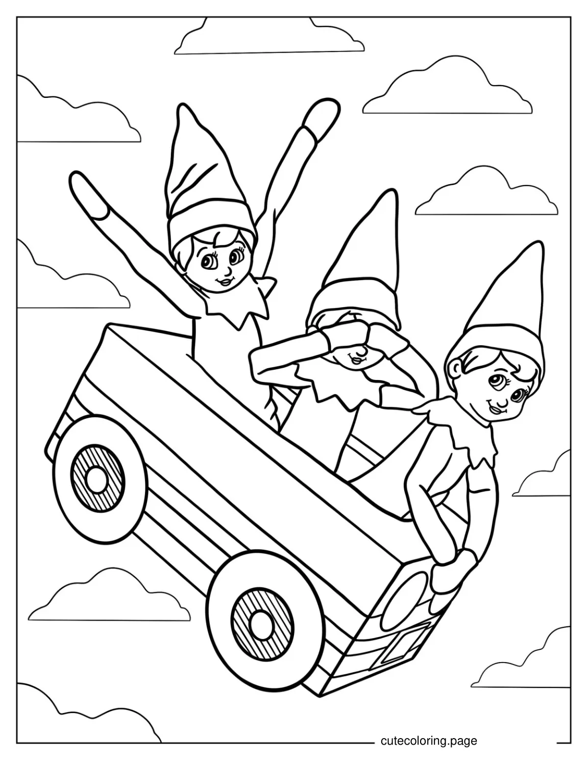 Three Naughty Elves On The Shelf coloring page