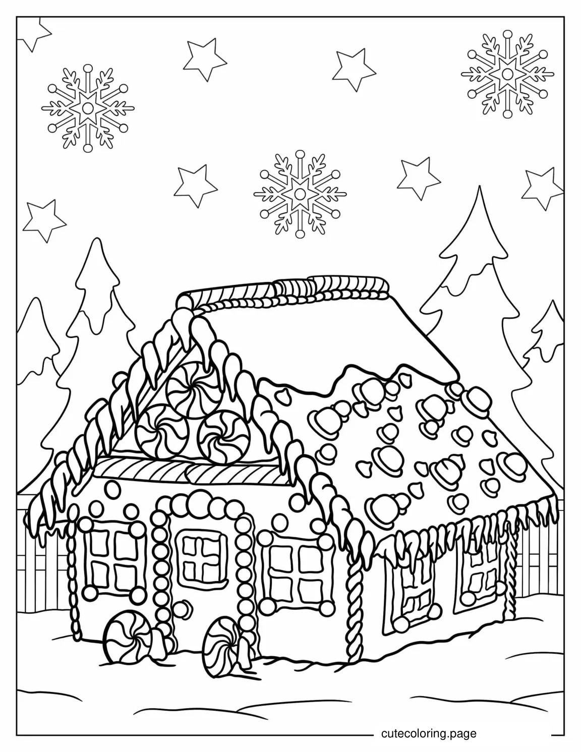 Cute Gingerbread House At The North Pole coloring page